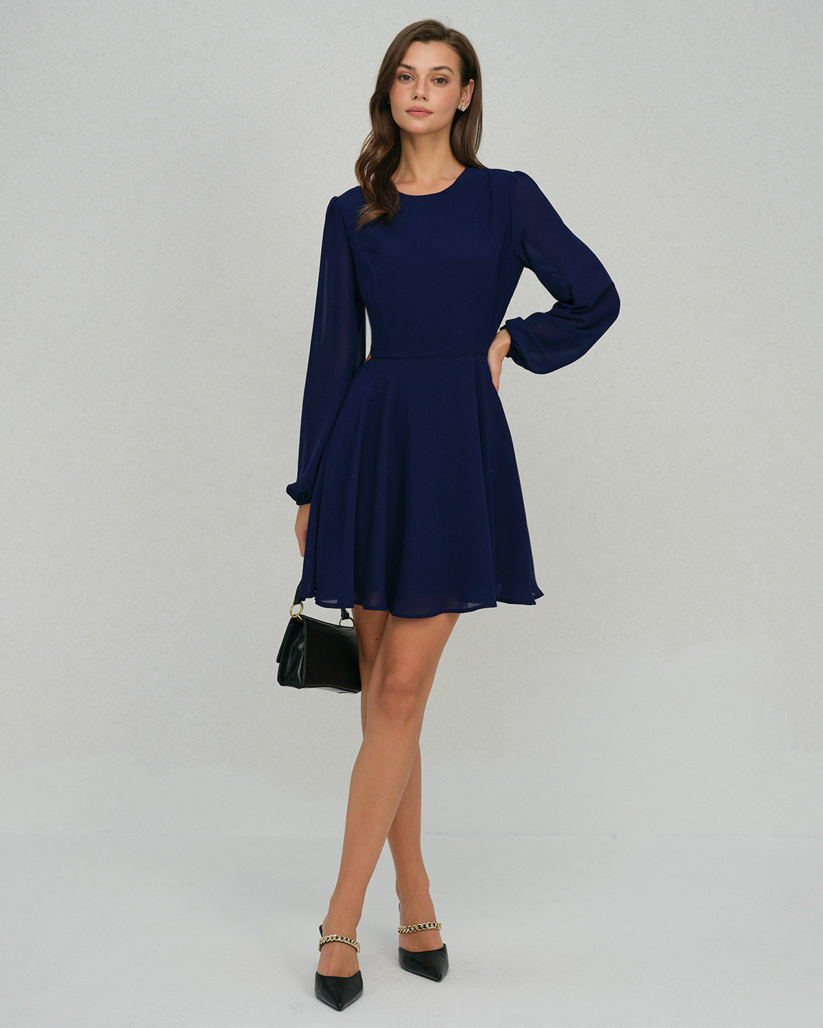 Blue Chiffon Backless A-Line Mini Dress