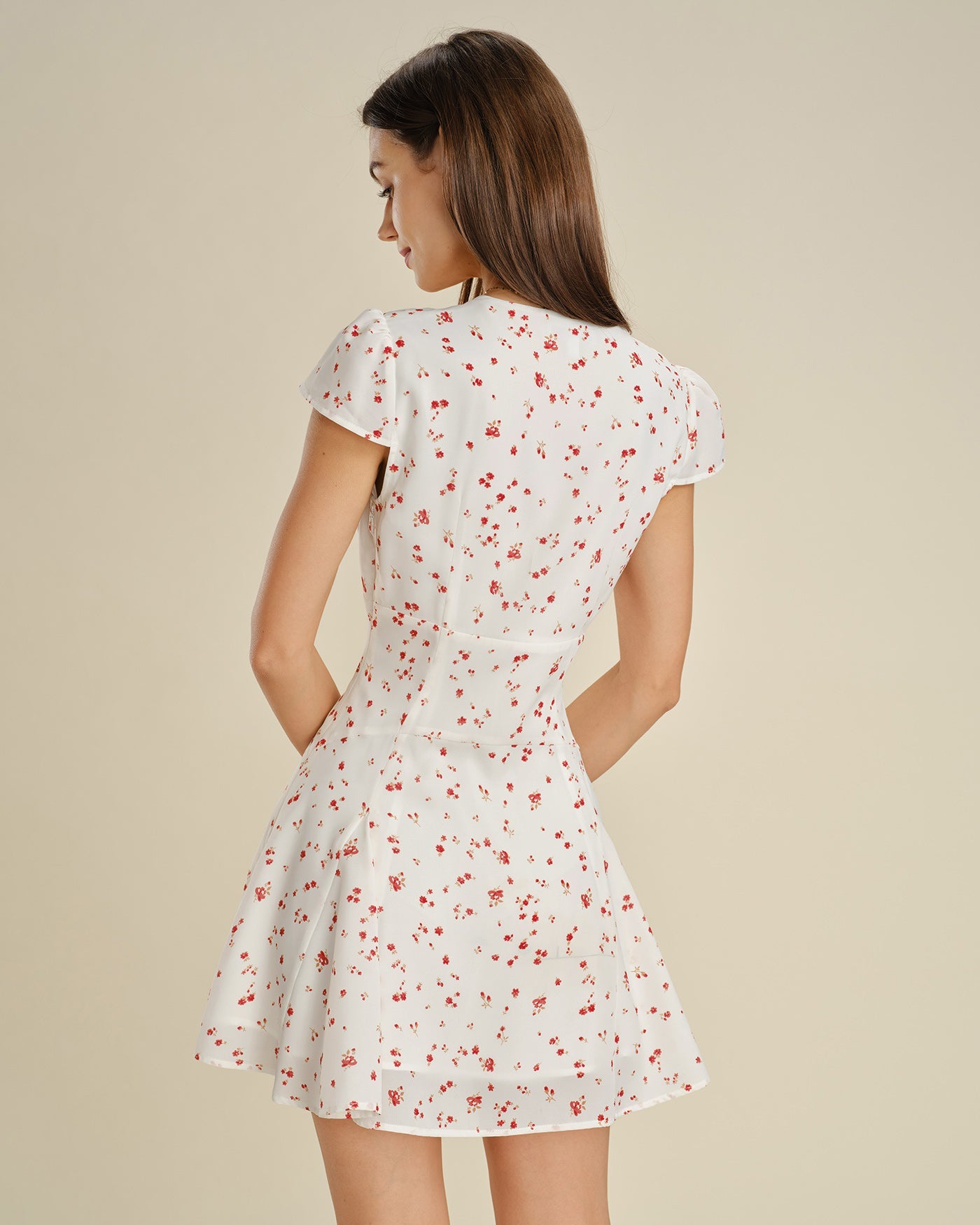 Off White V Neck Lace Floral Mini Dress
