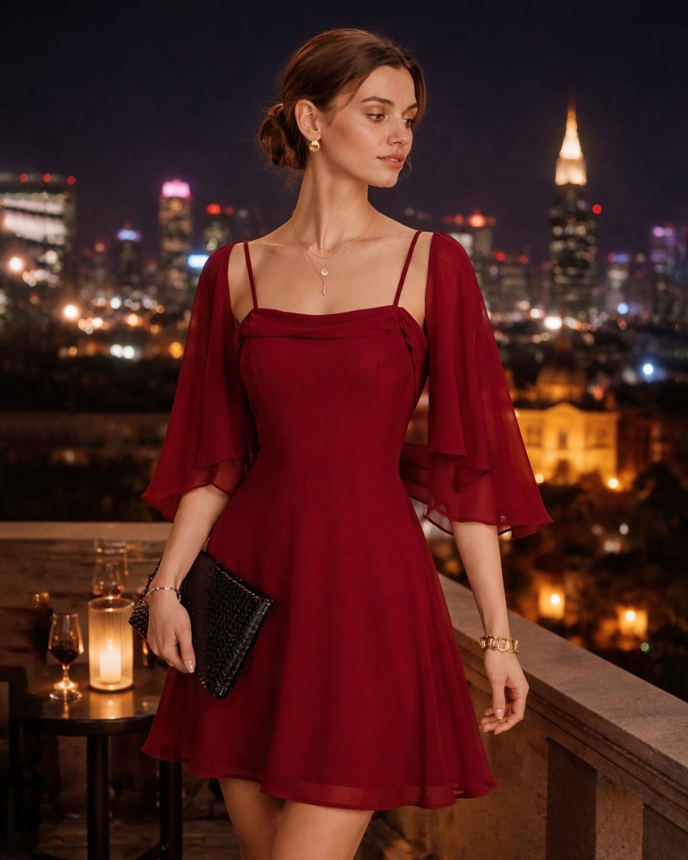 Red Ruched Slip Chiffon Mini Dress