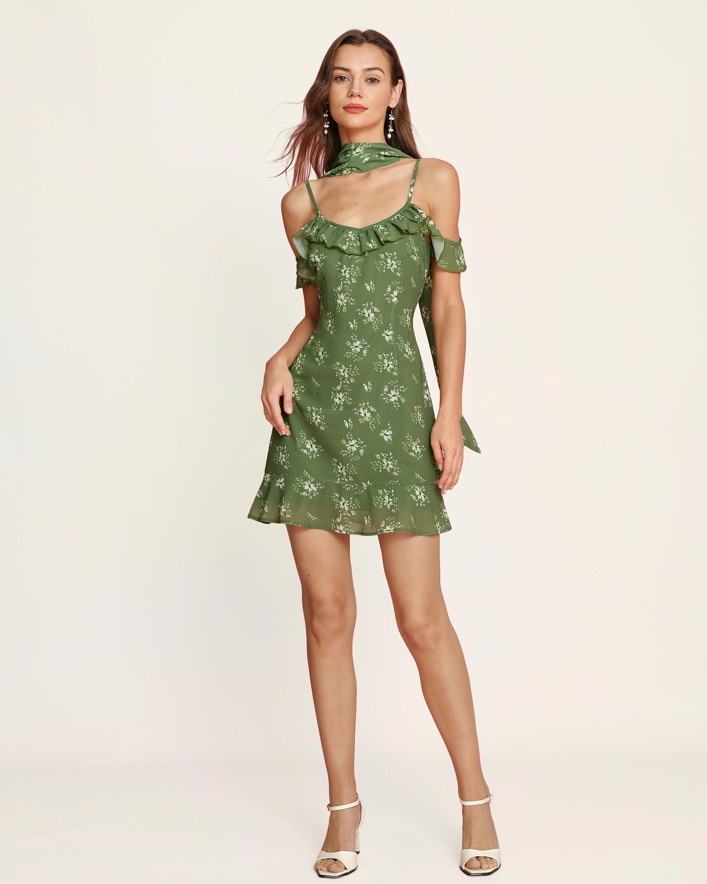 Green Floral Chiffon Slip Mini Dress