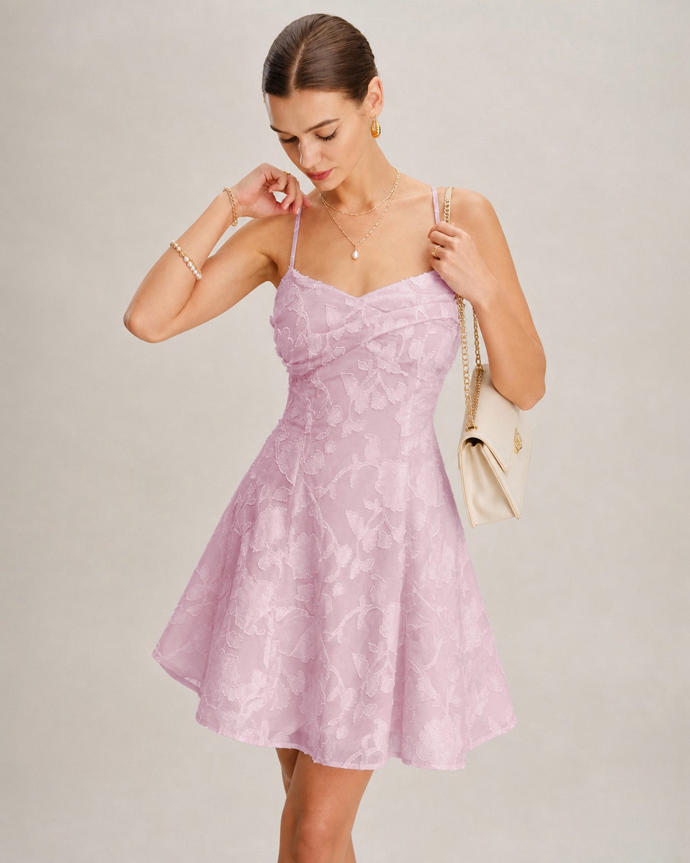 Pink Jacquard Slip A-Line Mini Dress