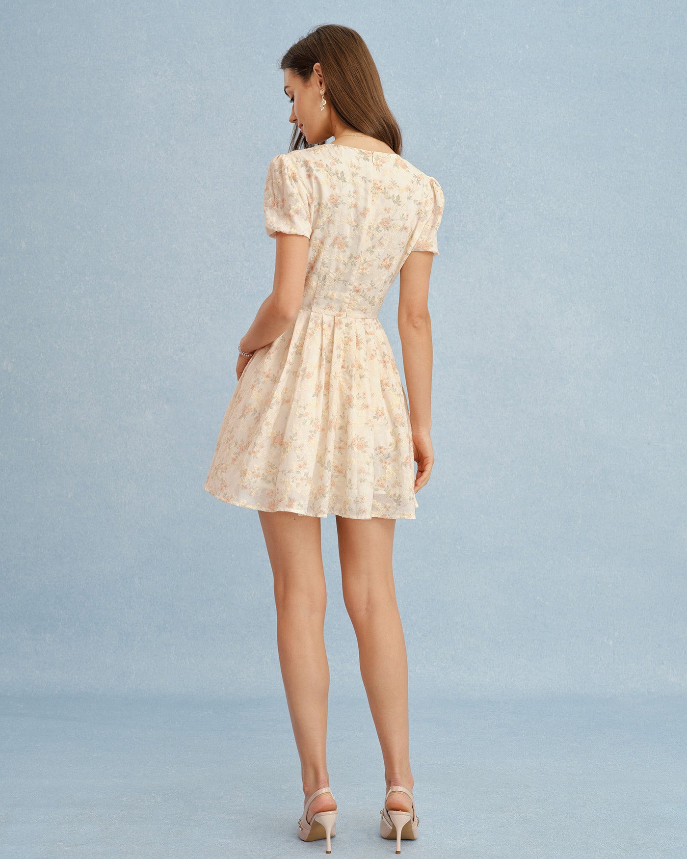 Orange V Neck Tie Floral Mini Dress