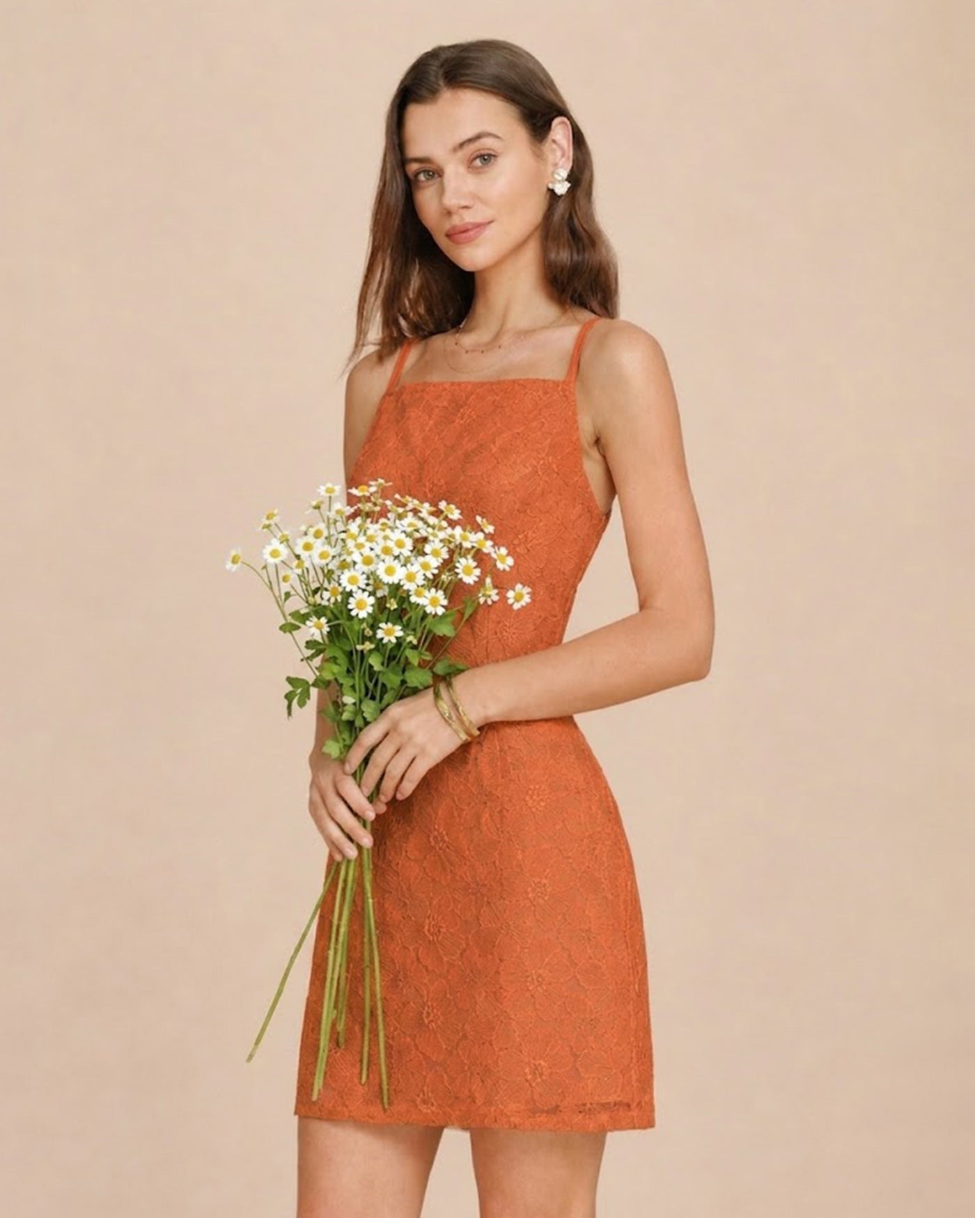 Caramel Square Neck Textured Slip Mini Dress