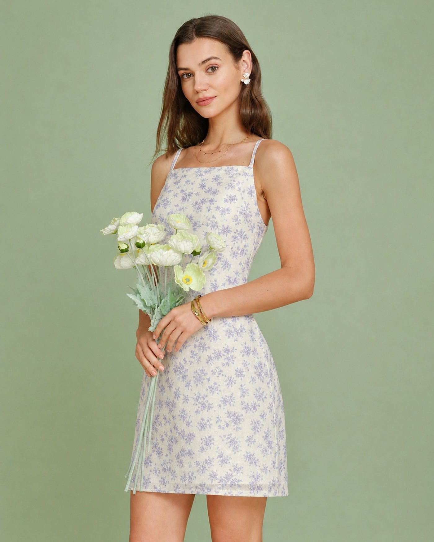 Purple Square Neck Floral Slip Mini Dress