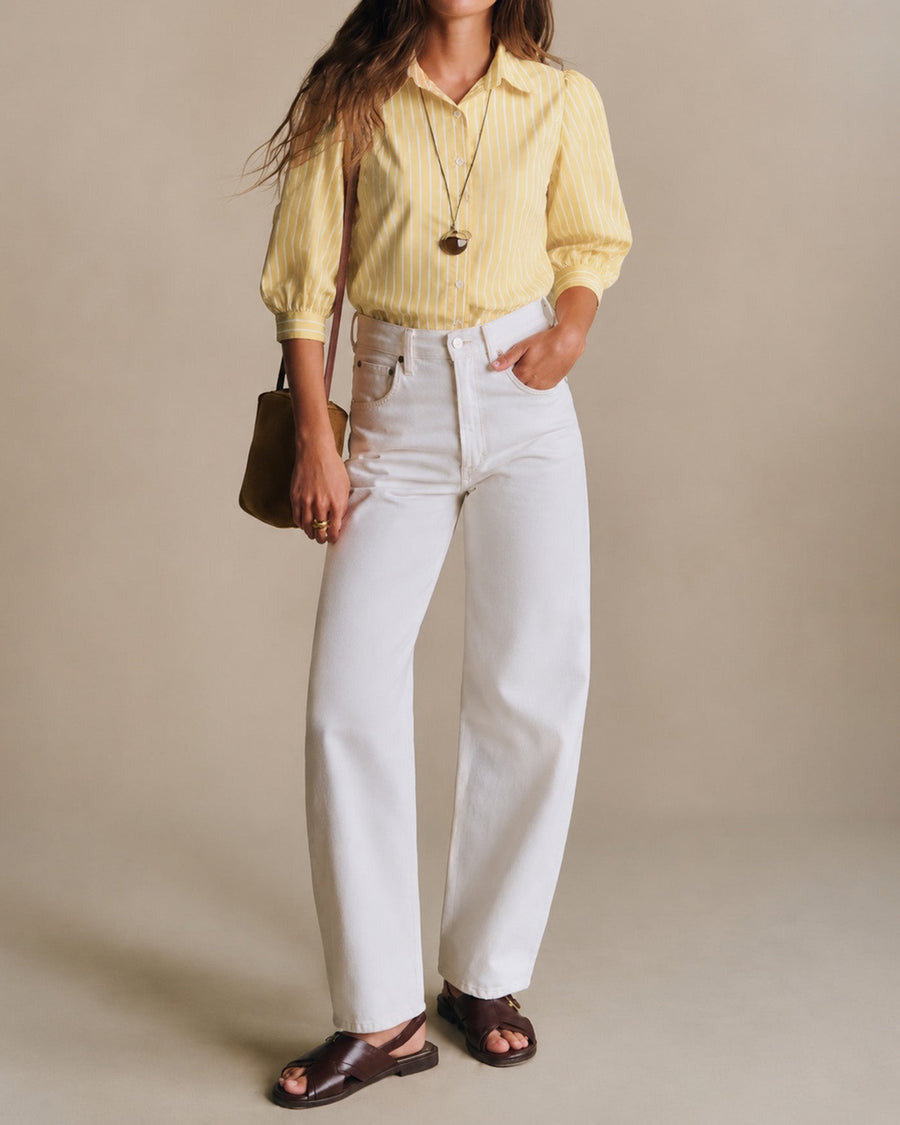 Yellow Collar Button Striped Shirt