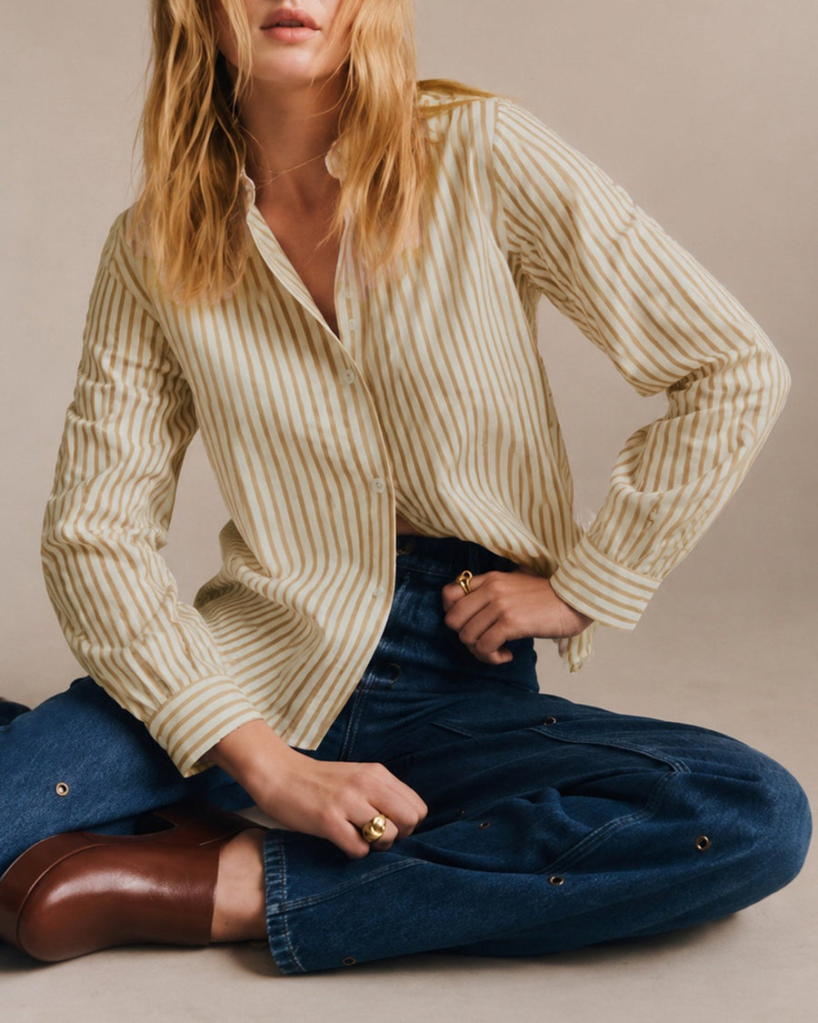 Apricot Collar Striped Button Shirt