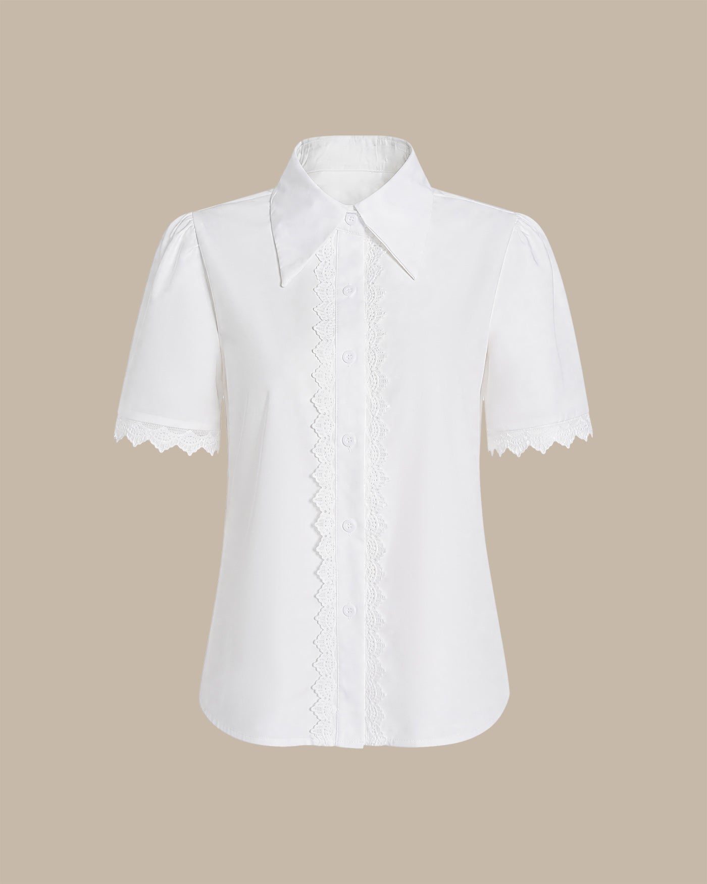 White Solid Collar Splicing Button Shirt