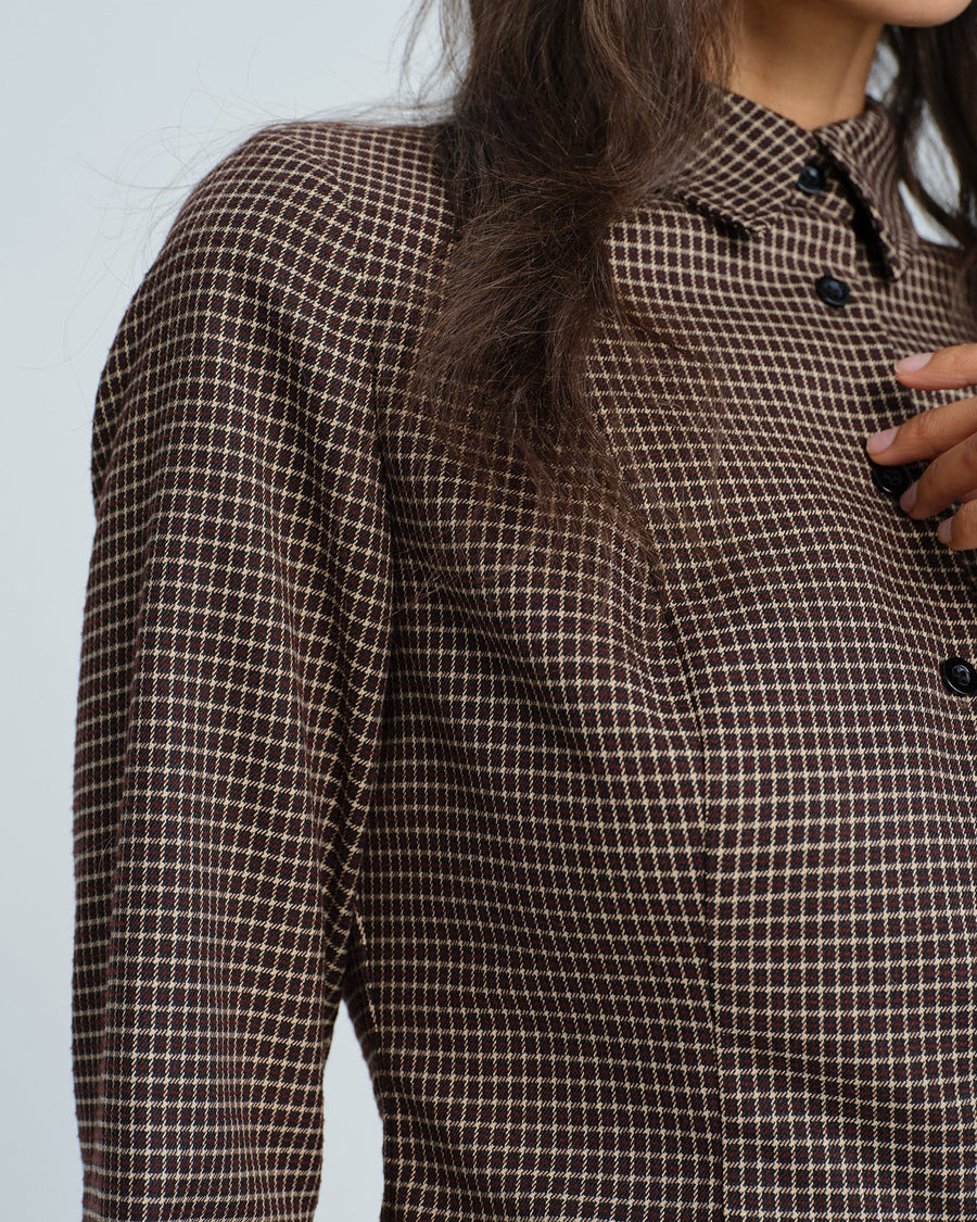 Coffee Button Plaid Shirt