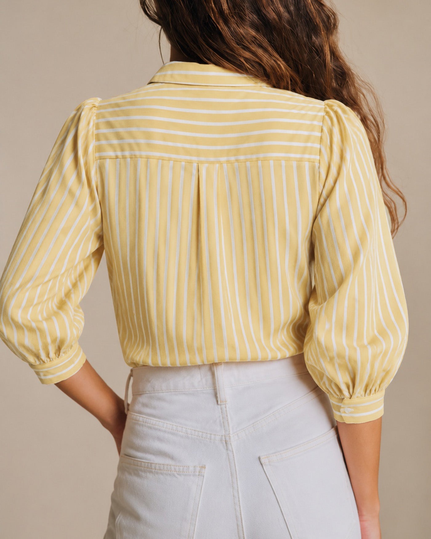 Yellow Collar Button Striped Shirt