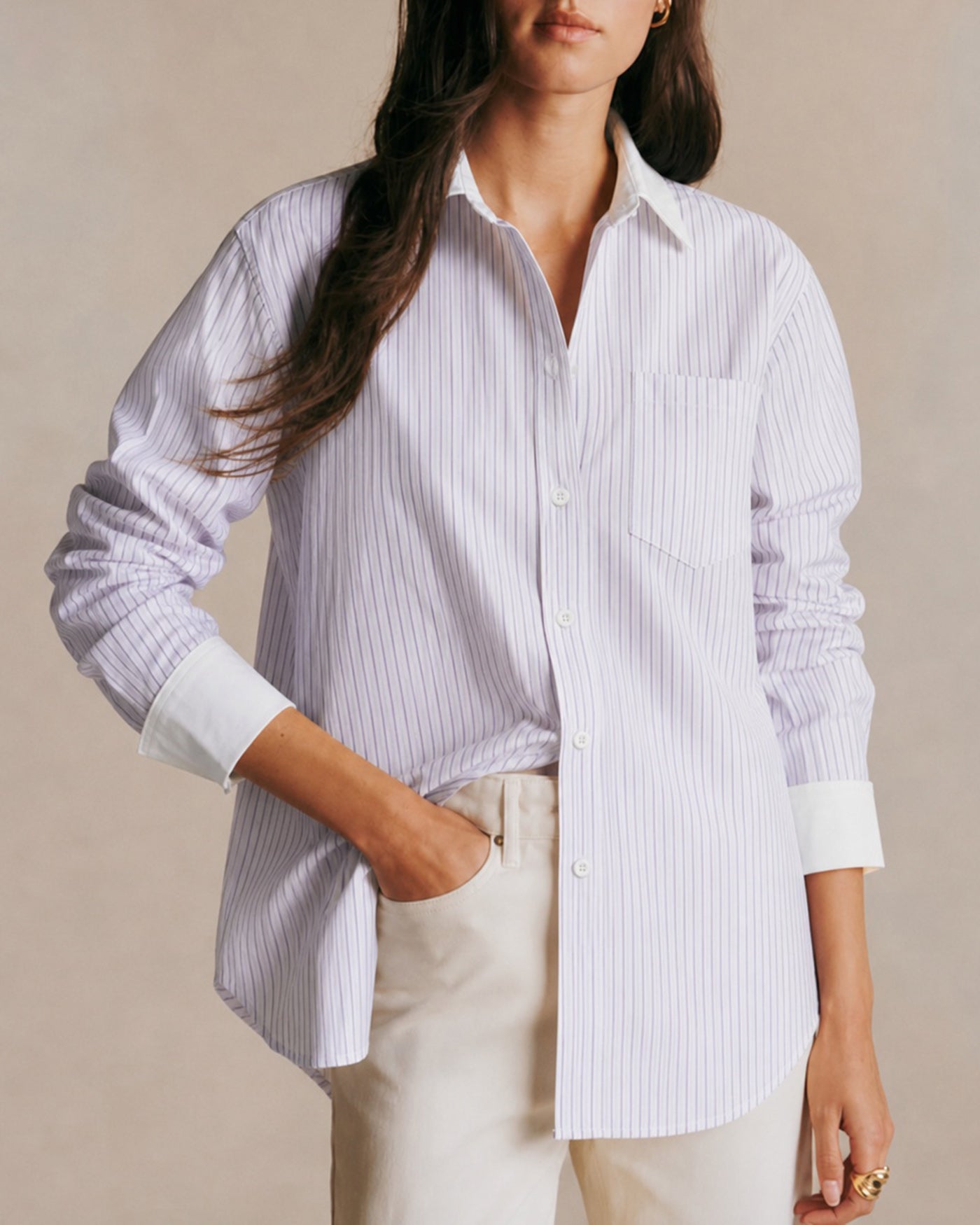 Purple Pockets Button Striped Shirt