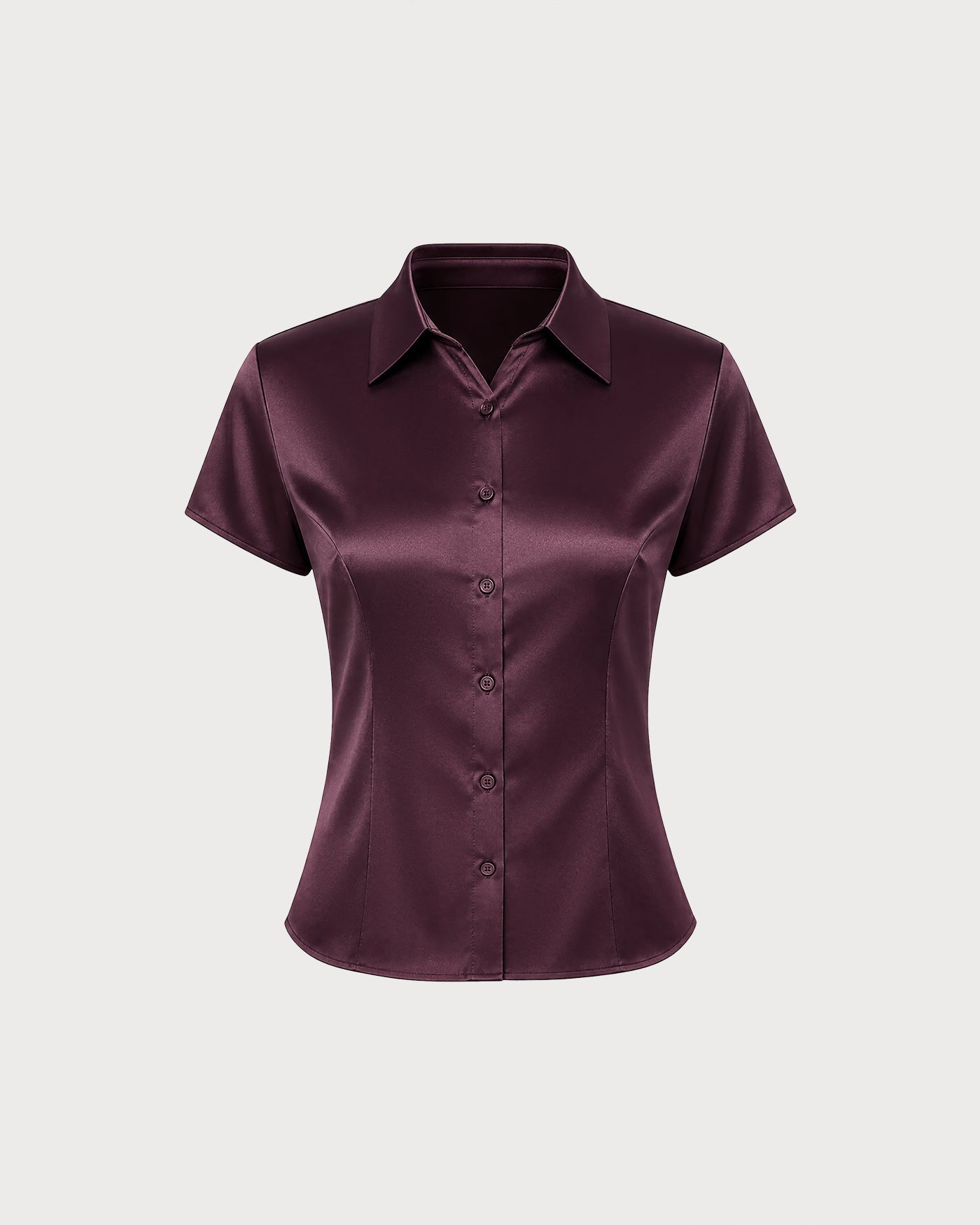 Wine Red Collar Short Sleeve Button Shirt
