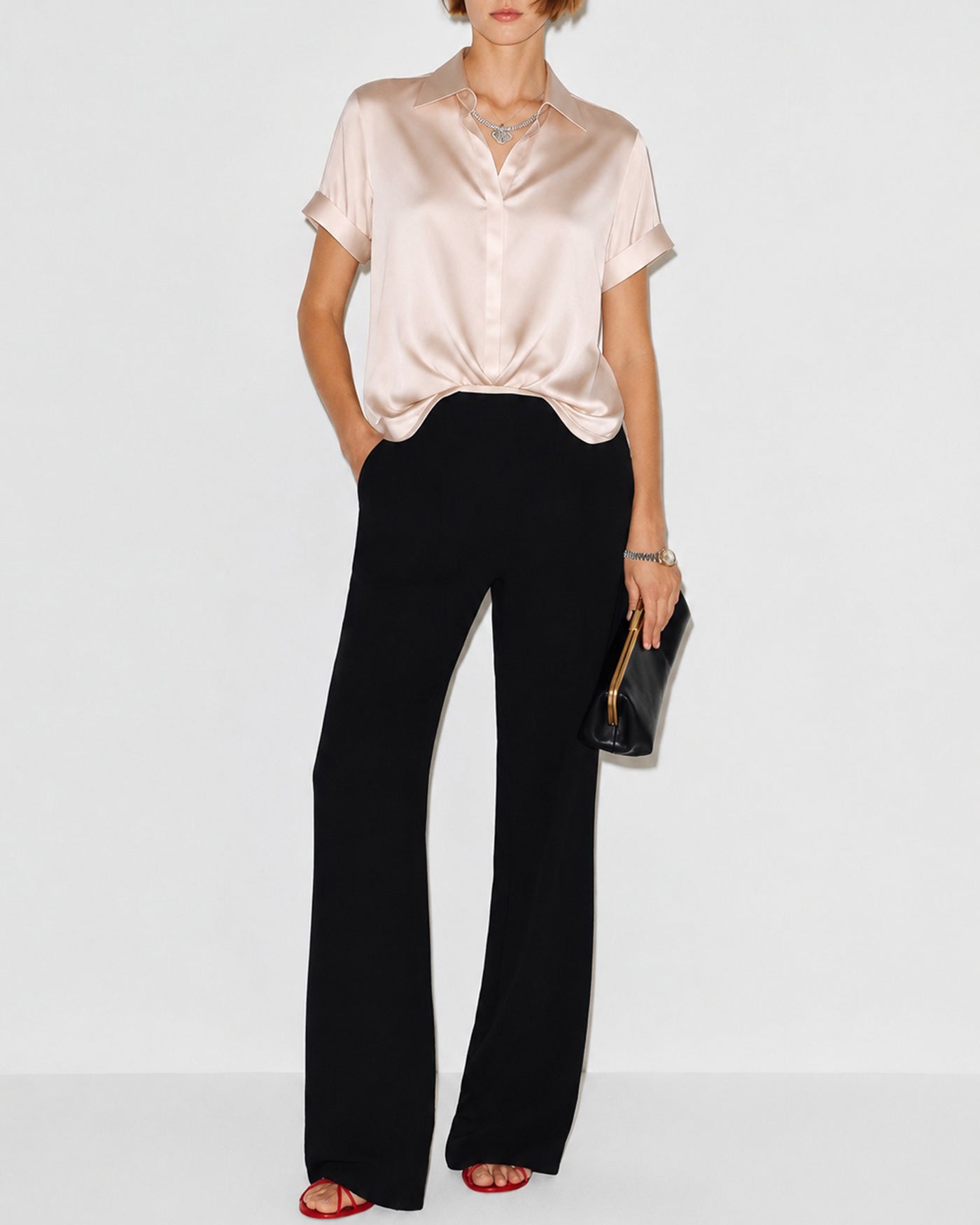 Apricot Collar Short Sleeve Shirt