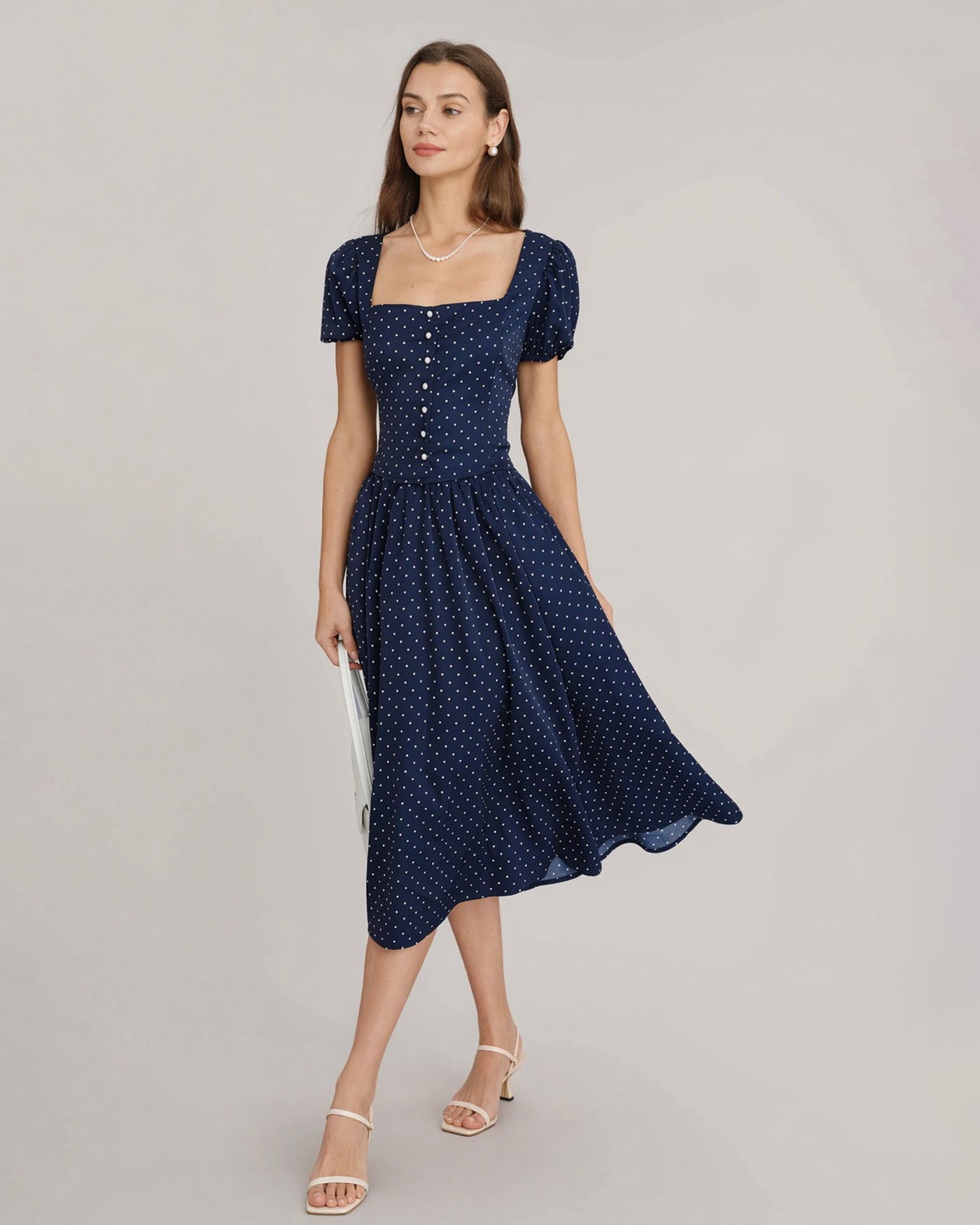 Blue Square Neck Polka Dot Blouse
