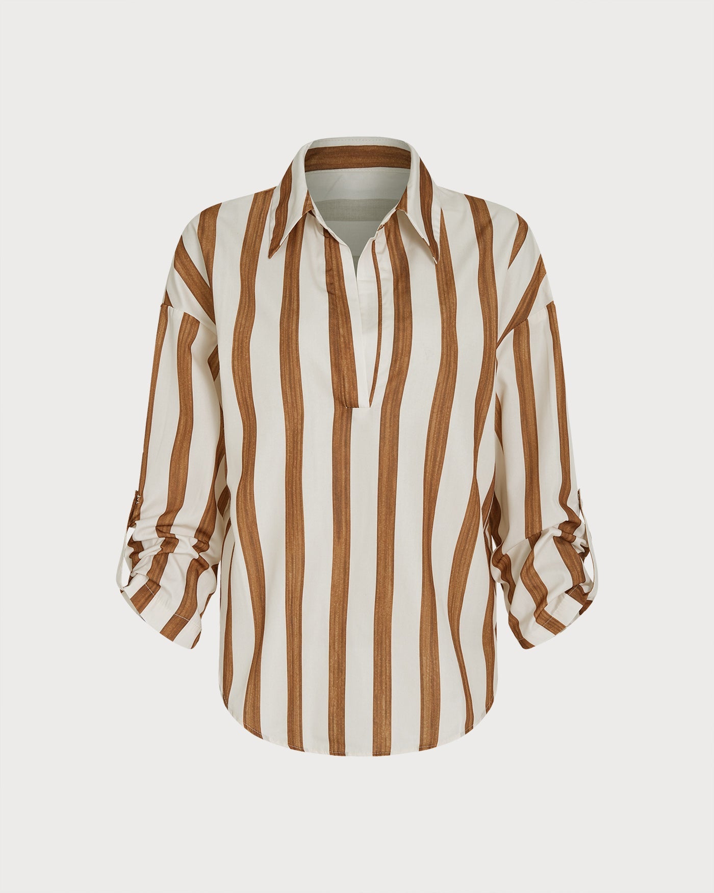 Brown Collar Striped Button Shirt
