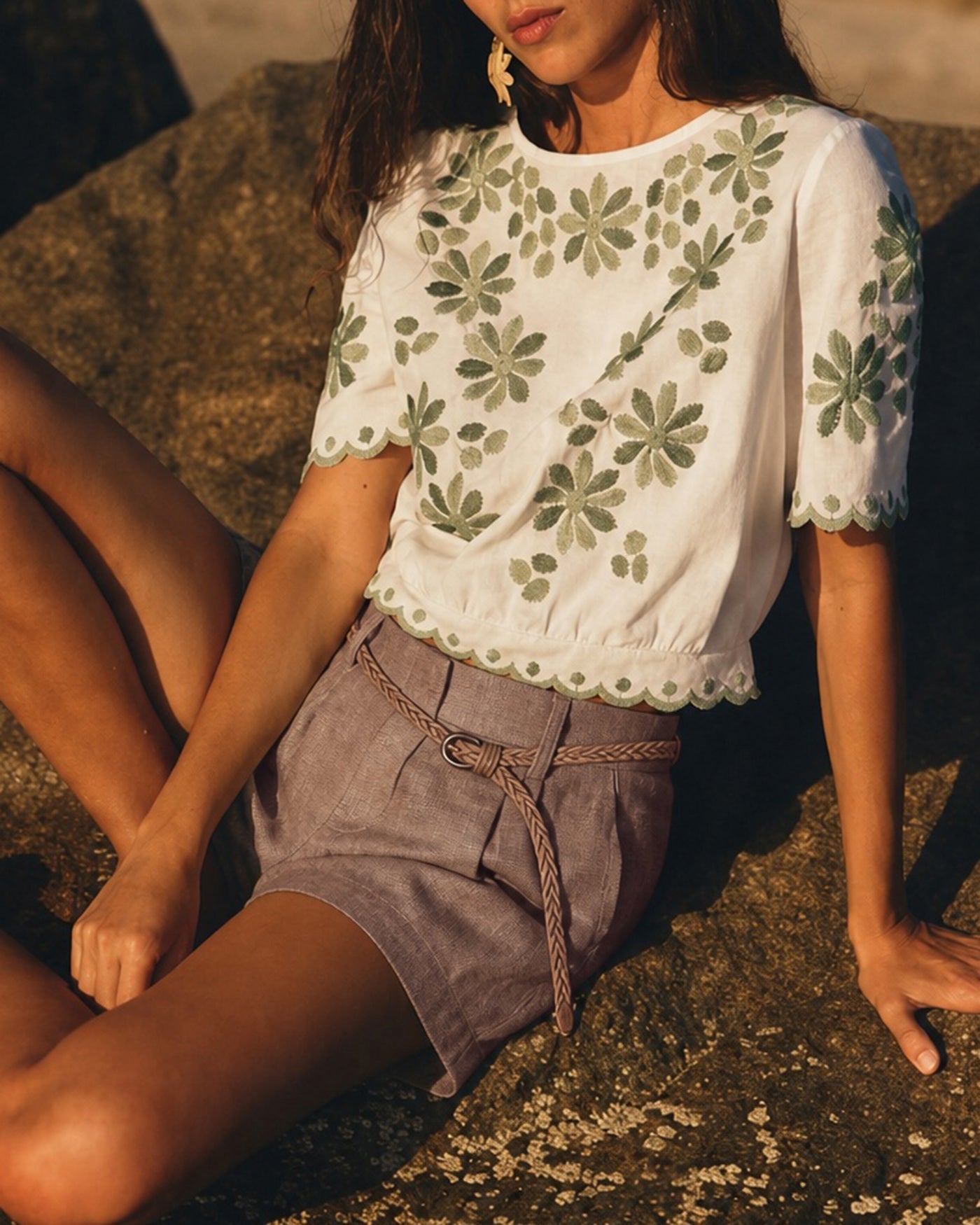 Brown Button Belt Pockets Shorts