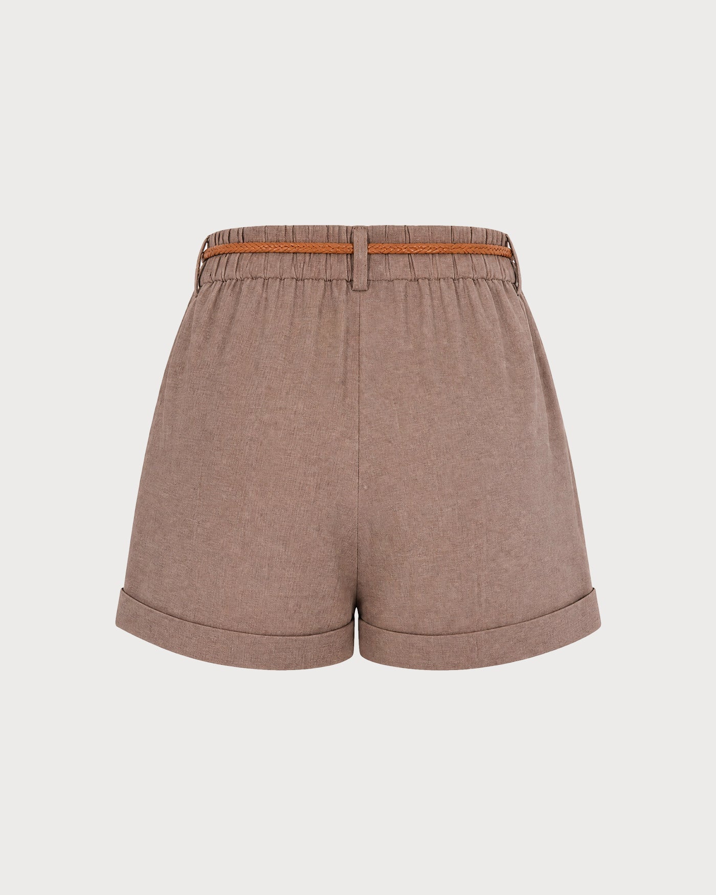 Brown Button Belt Pockets Shorts