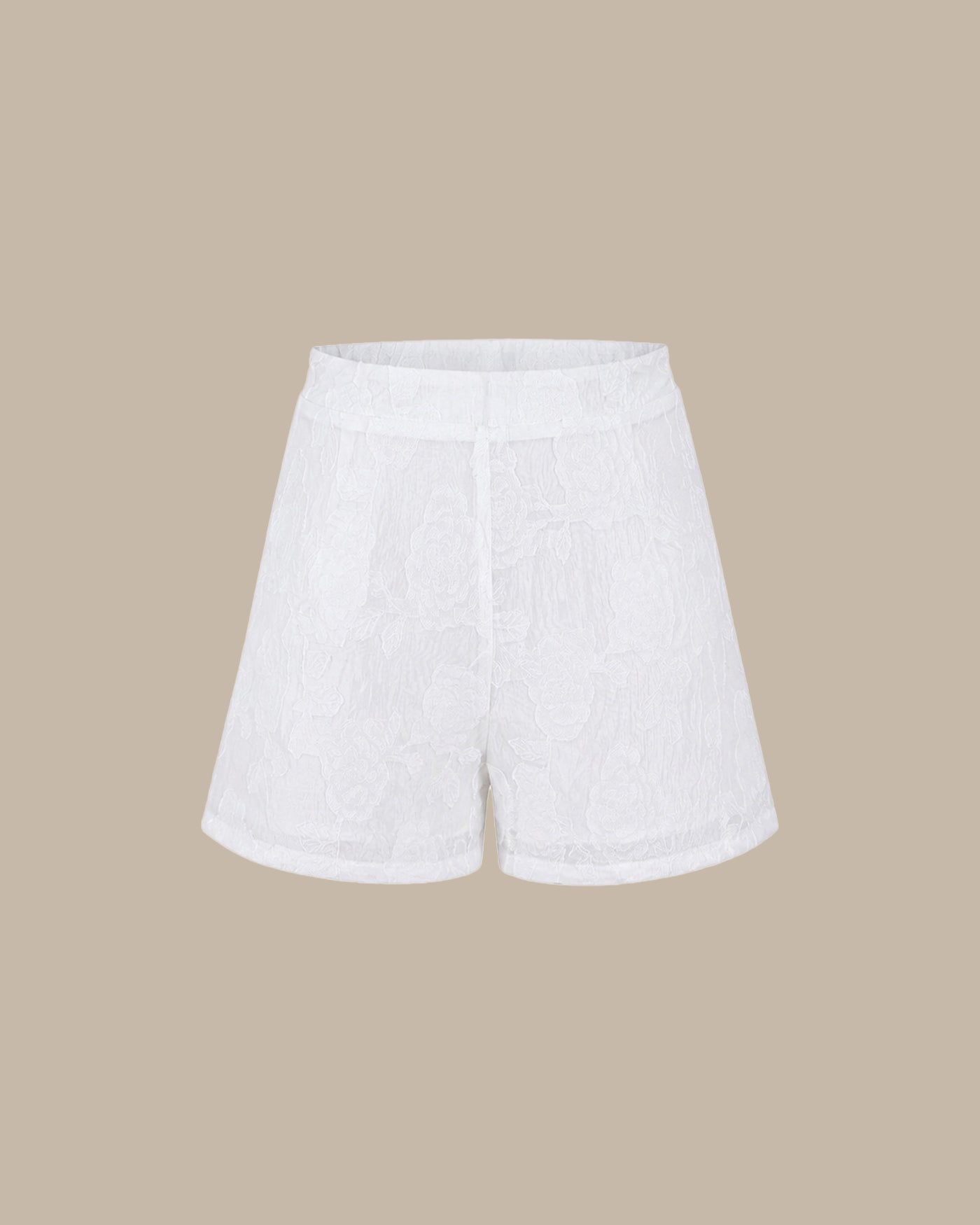 White Jacquard Pockets Shorts
