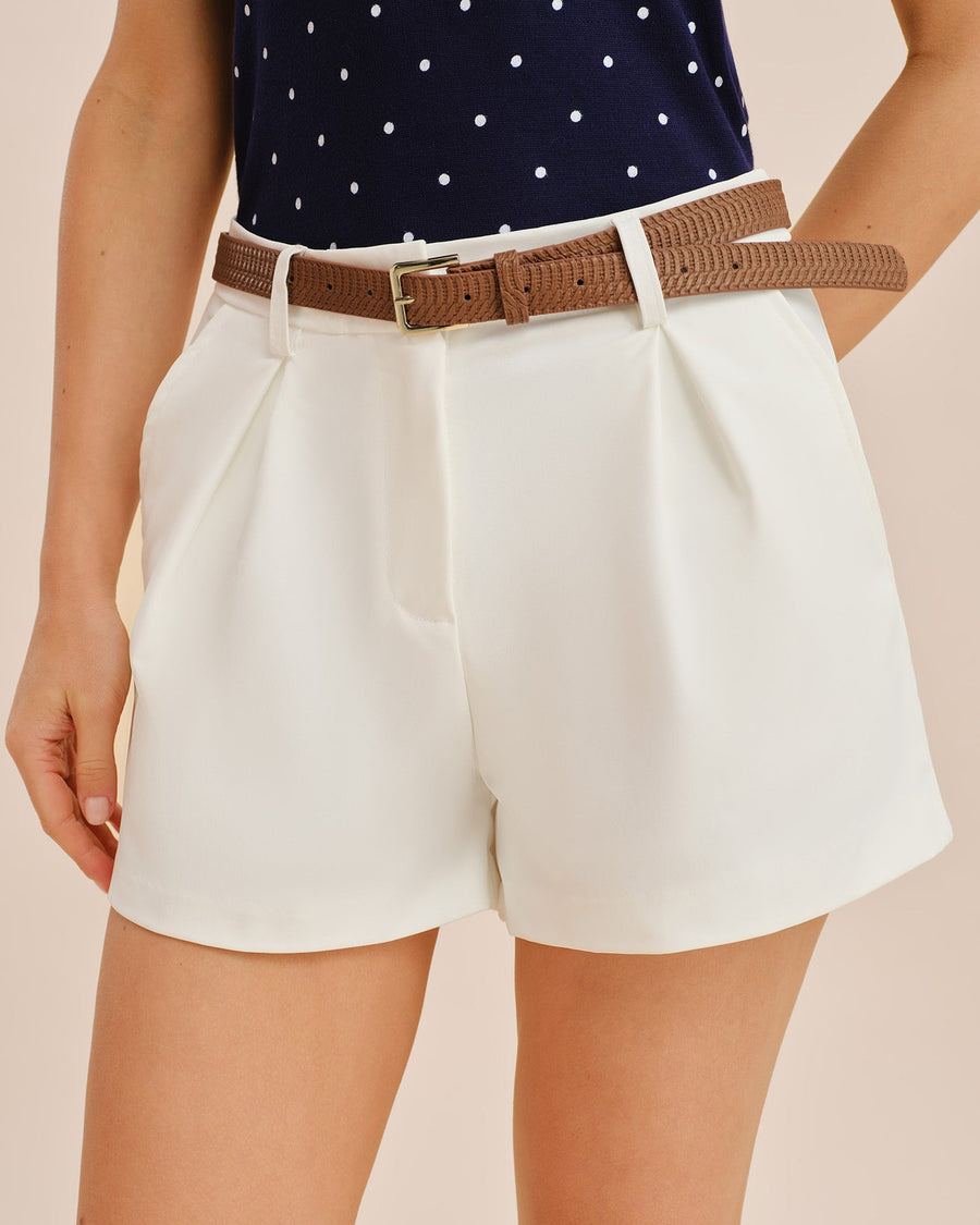 White Belted Pocket Shorts