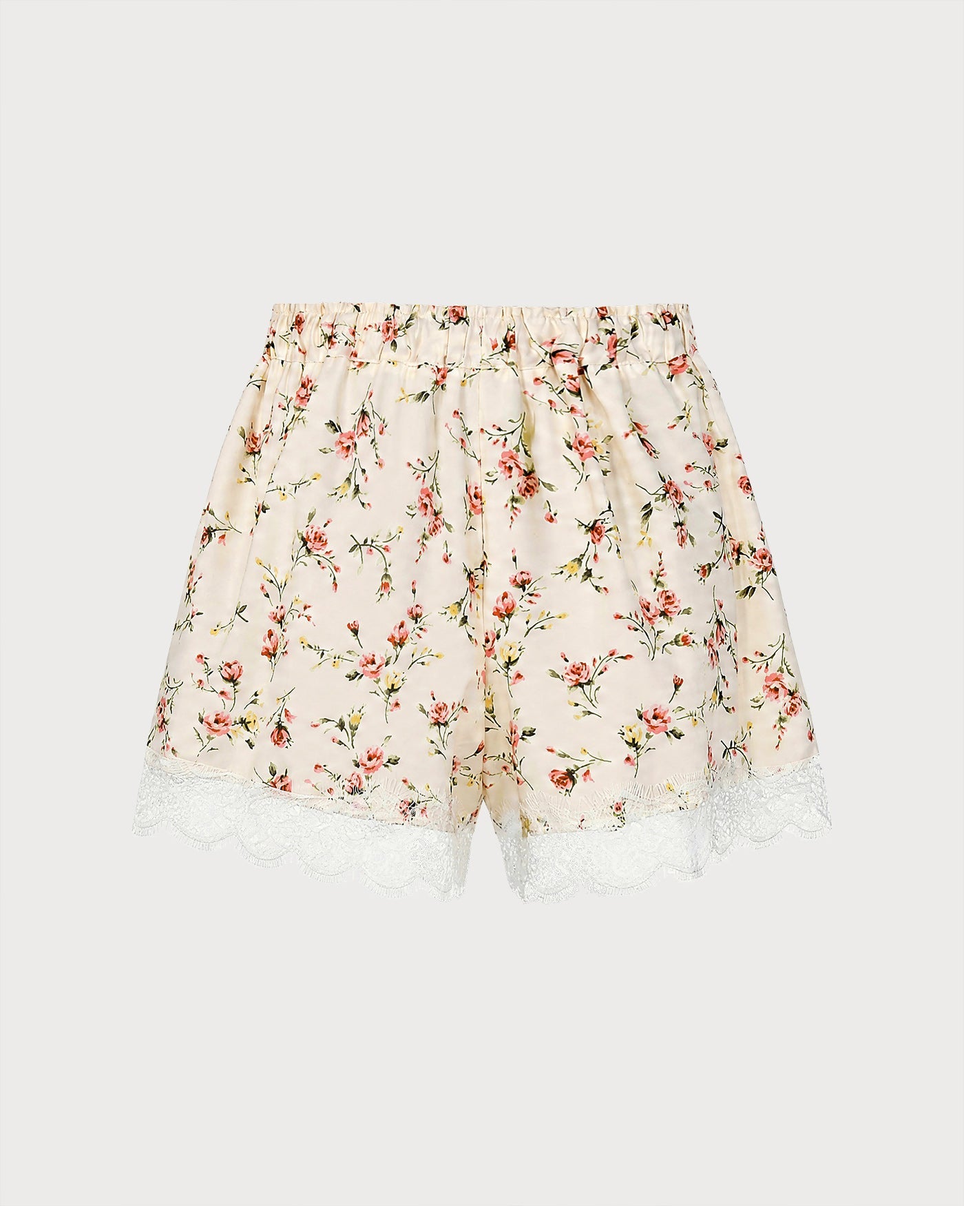 Apricot Elastic Waist Lace Floral Shorts