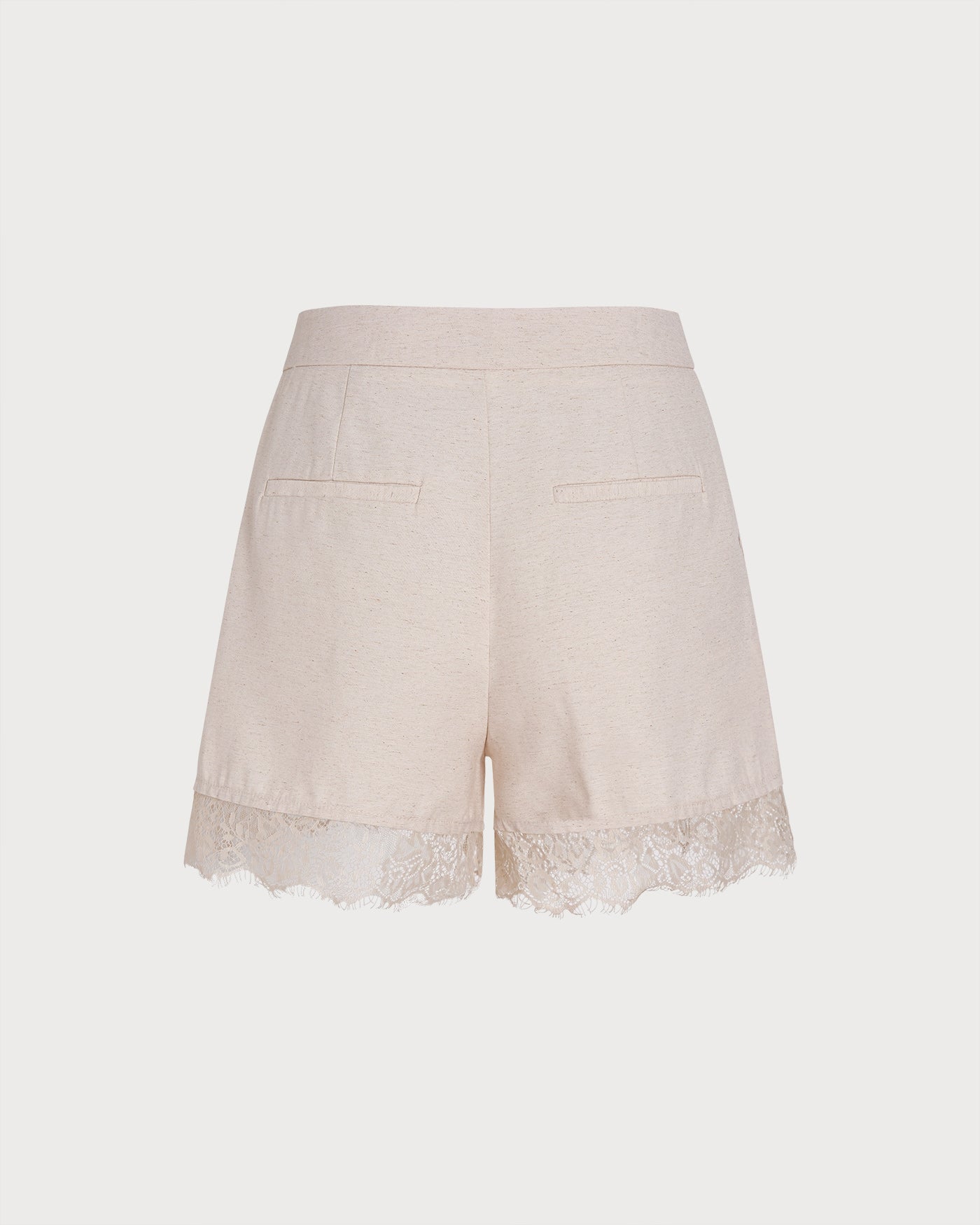 Apricot Lace Splicing Pockets Shorts