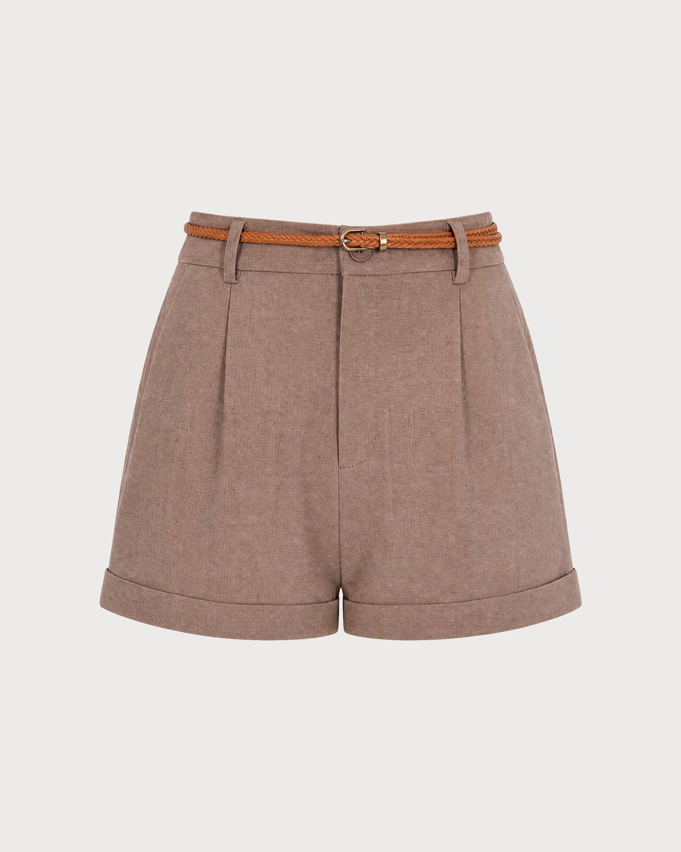 Brown Button Belt Pockets Shorts
