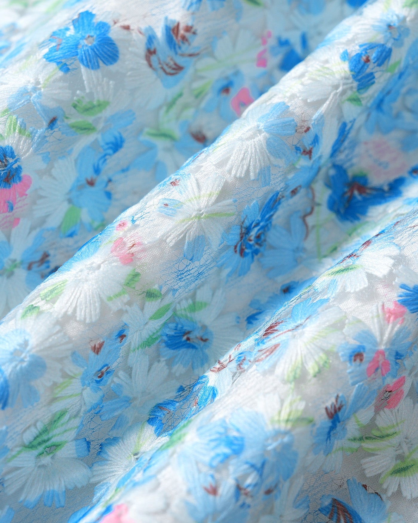 Blue Floral Lace A-Line Skirt