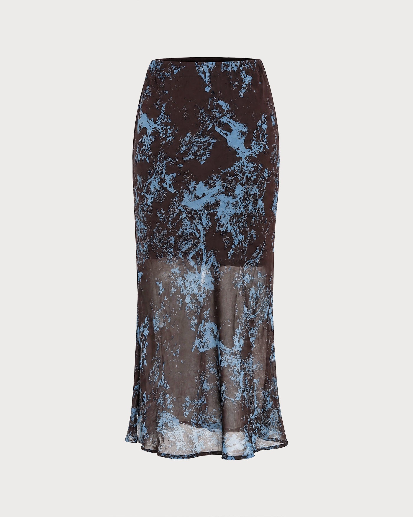 Coffee Elastic Waist Floral Midi Skirt
