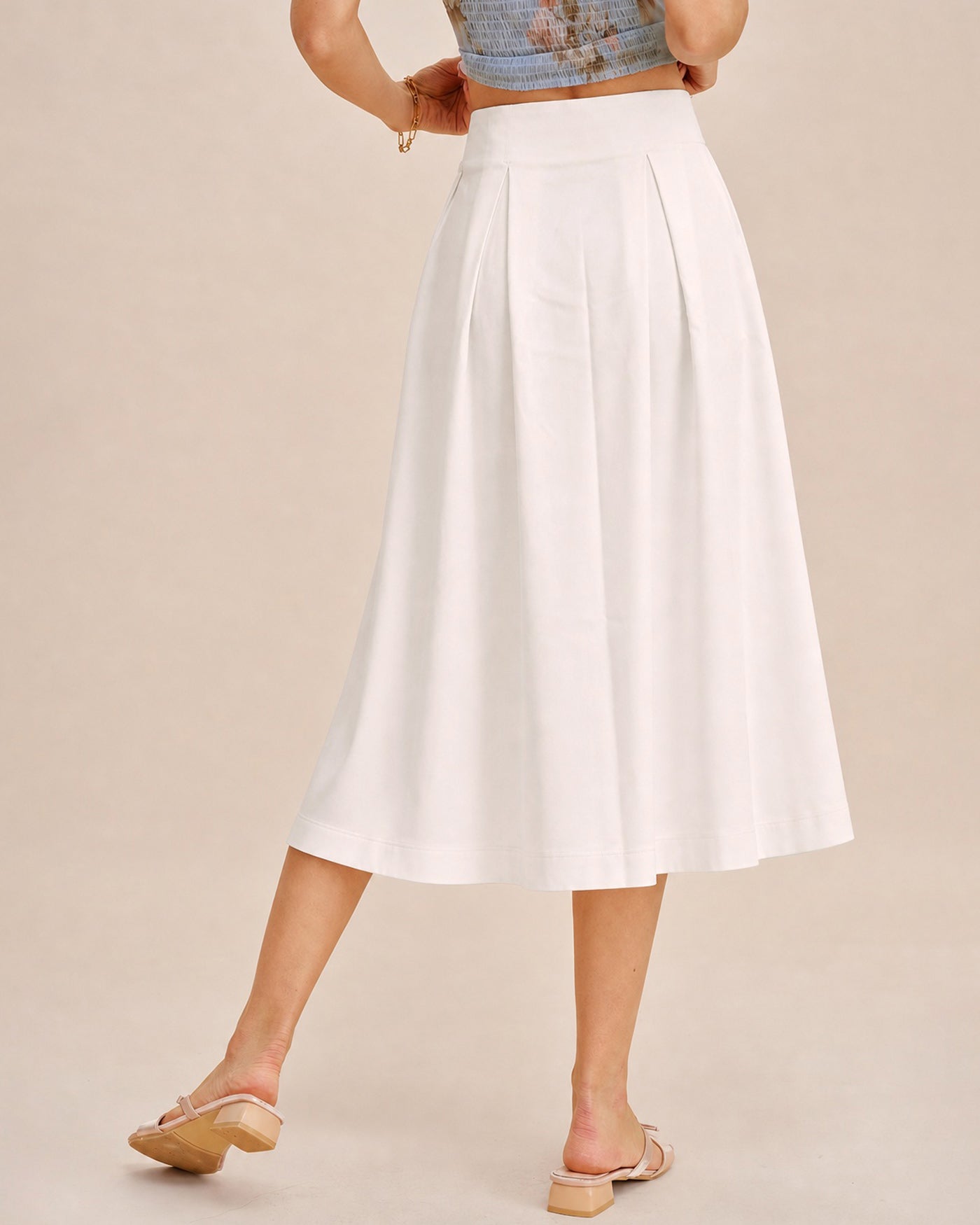 Off White Zipper A-Line Midi Skirt
