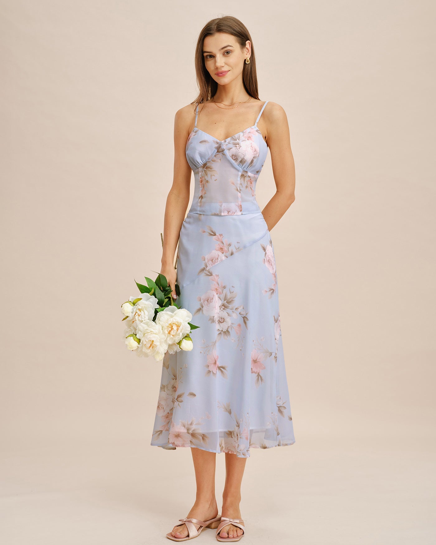 Light Purple Floral A-Line Midi Skirt