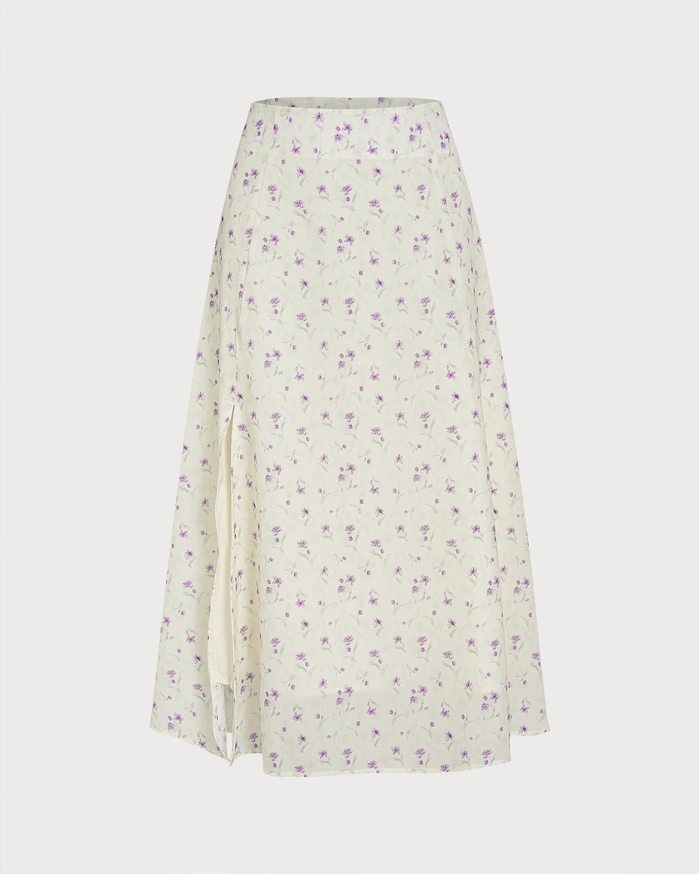 Beige Floral Slit Midi Skirt