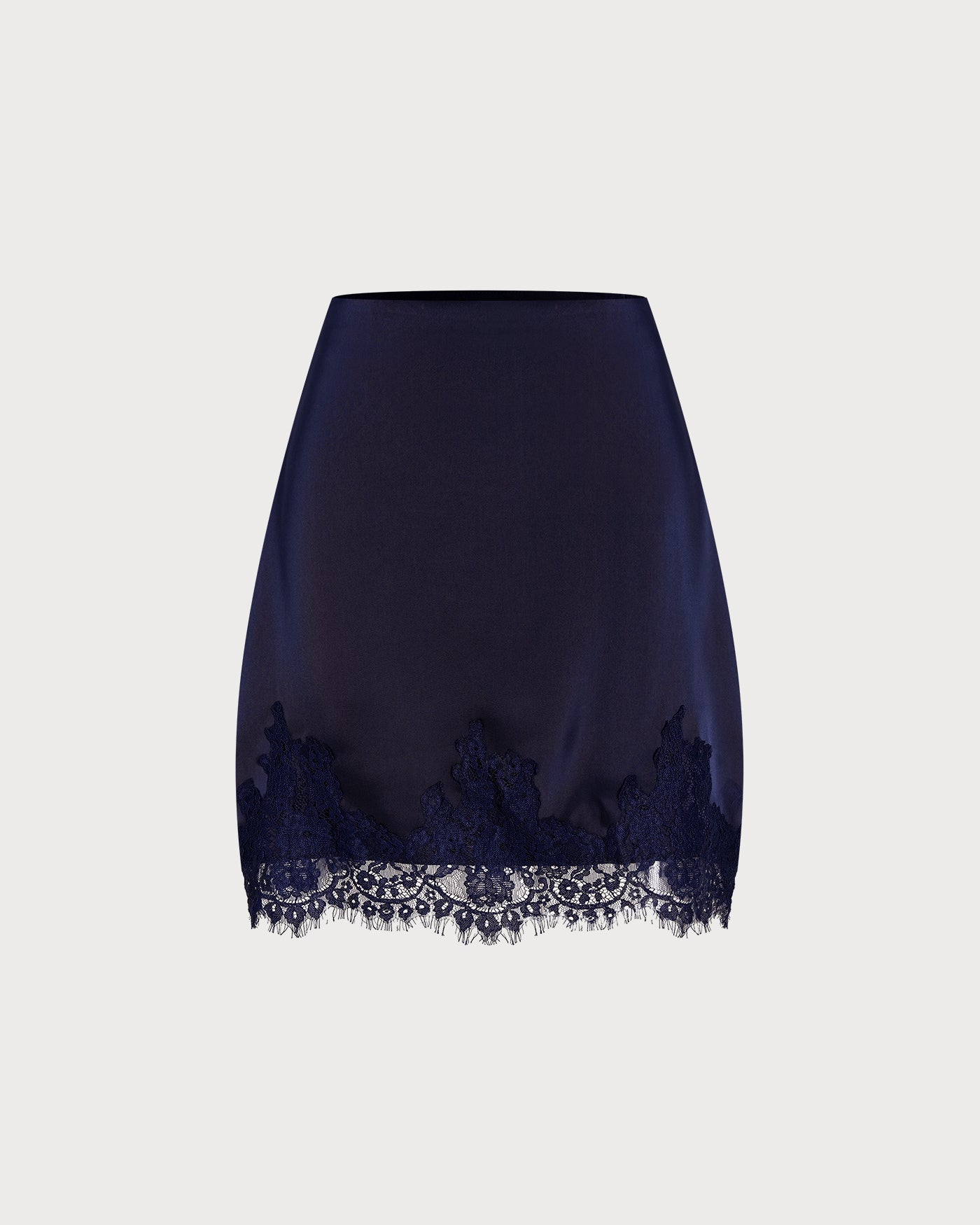 Blue Lace Satin Mini Skirt