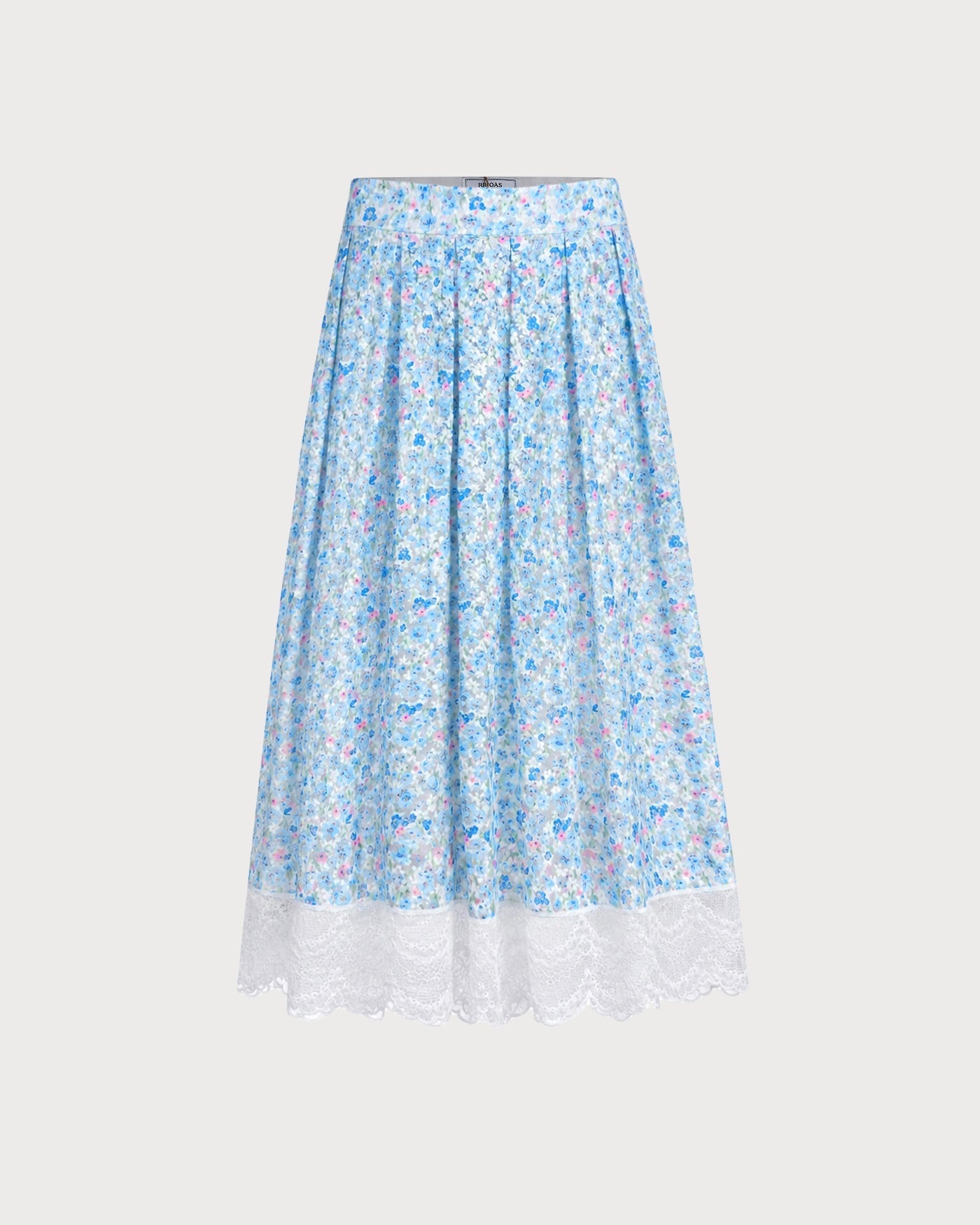 Blue Floral Lace A-Line Skirt