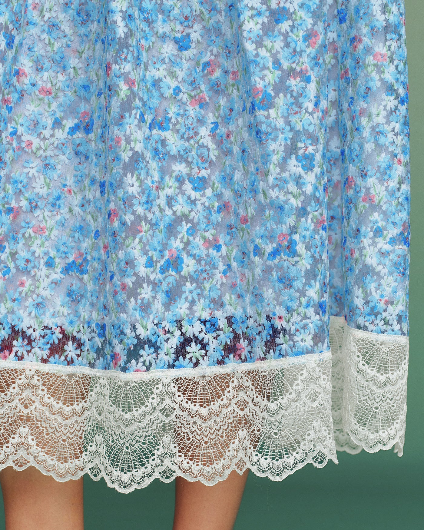 Blue Floral Lace A-Line Skirt