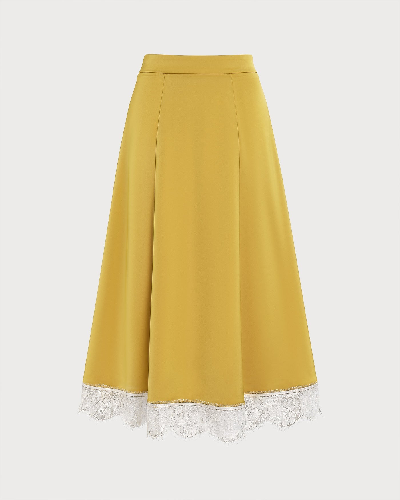 Yellow Lace Satin Midi Skirt