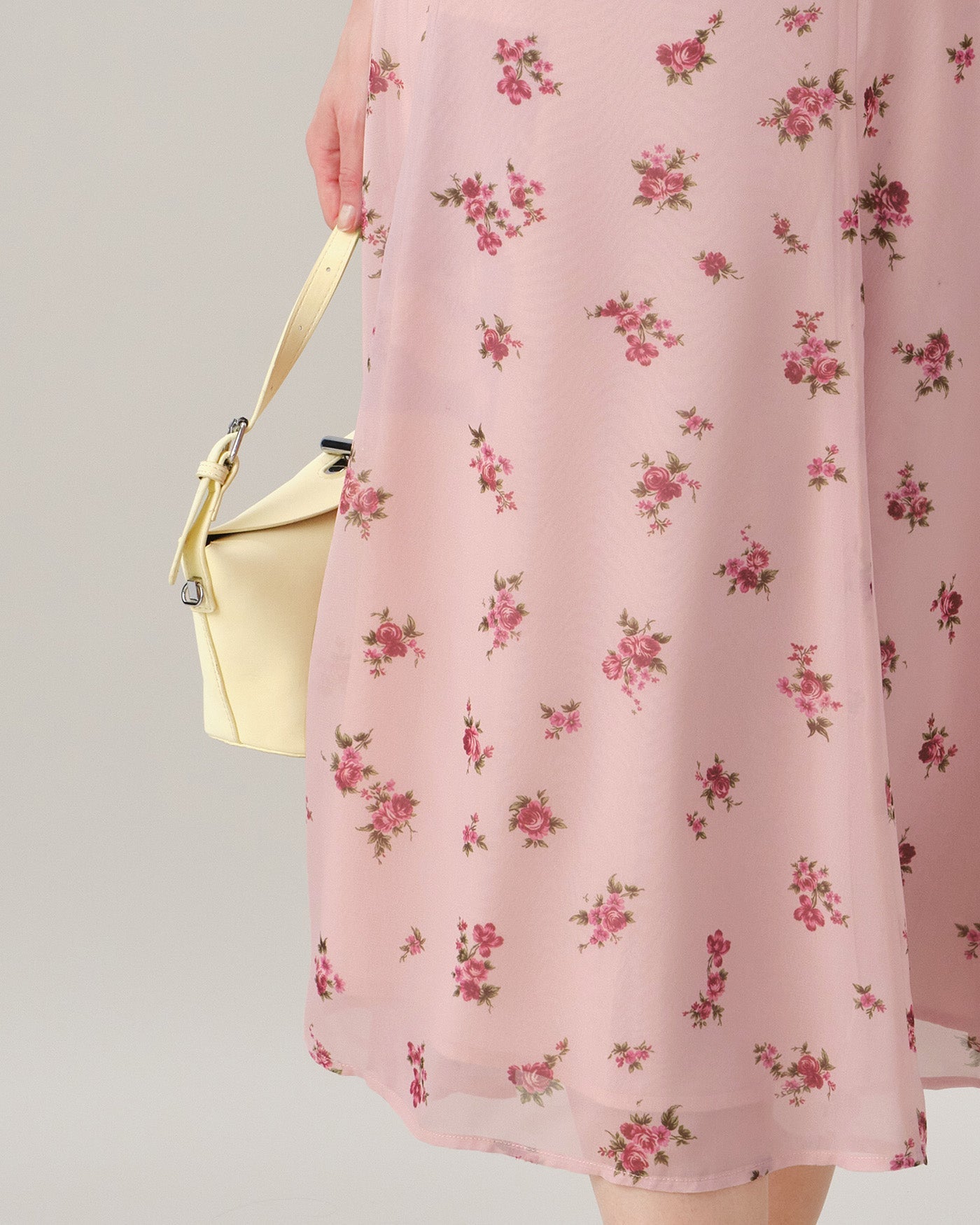 Pink Floral Chiffon A-Line Midi Skirt