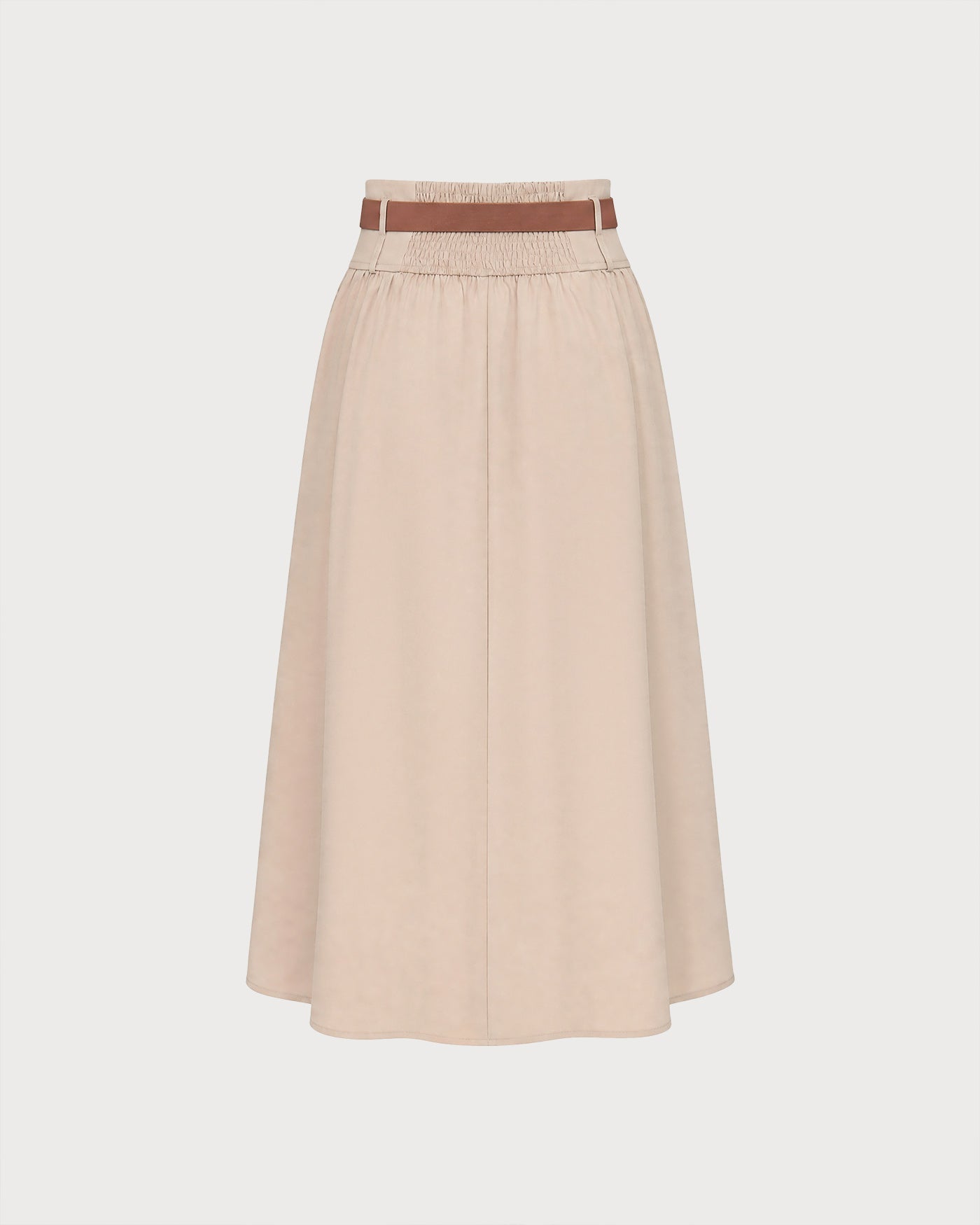 Khaki Belt Shirred Button Skirt