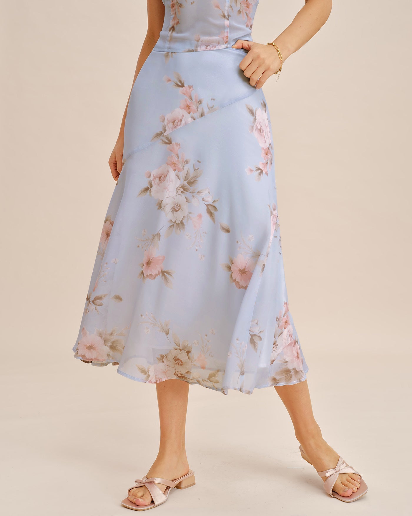 Light Purple Floral A-Line Midi Skirt