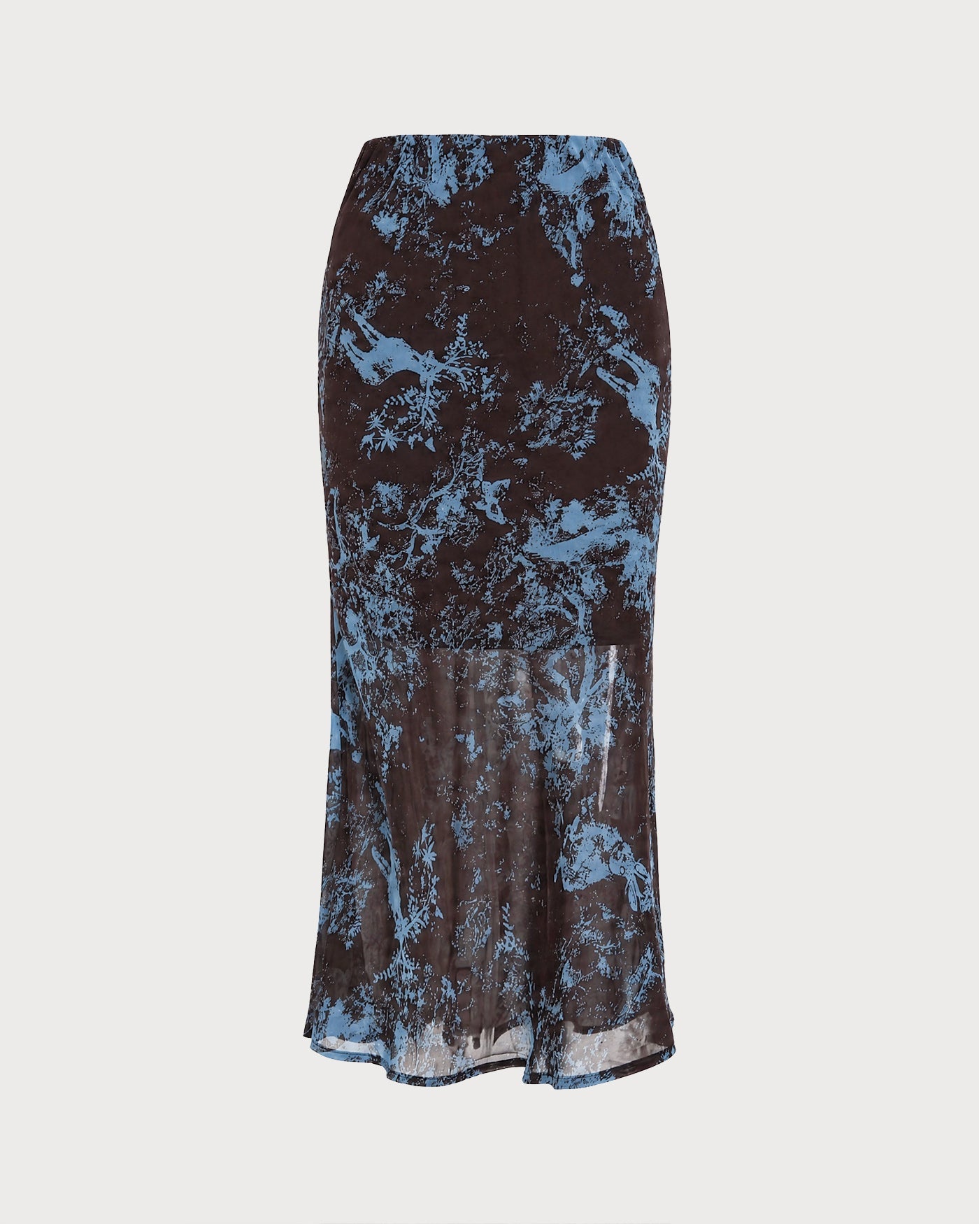 Coffee Elastic Waist Floral Midi Skirt