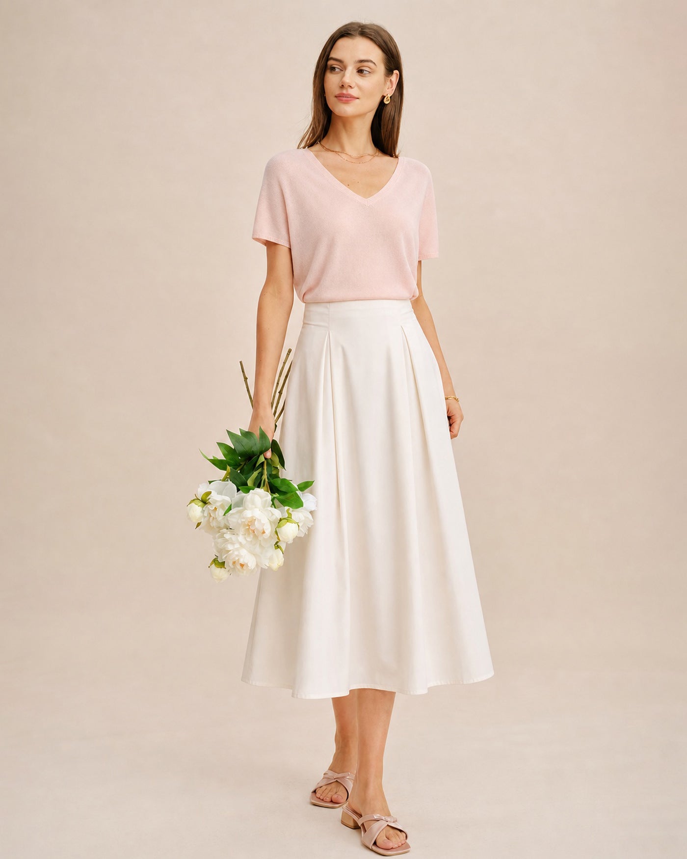 Off White Zipper A-Line Midi Skirt