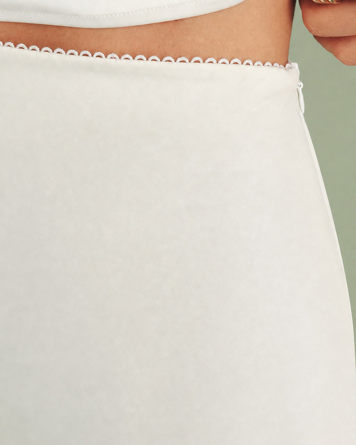 Apricot Lace Zipper Satin Mini Skirt