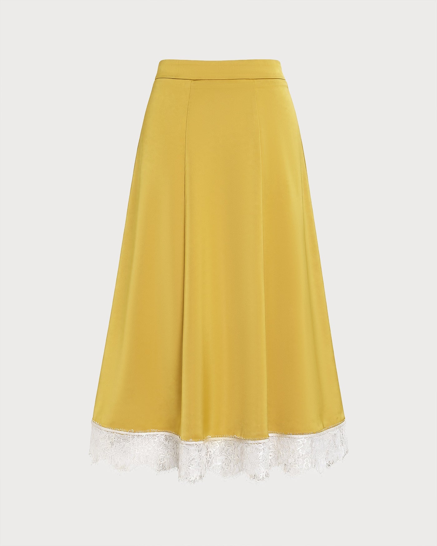 Yellow Lace Satin Midi Skirt
