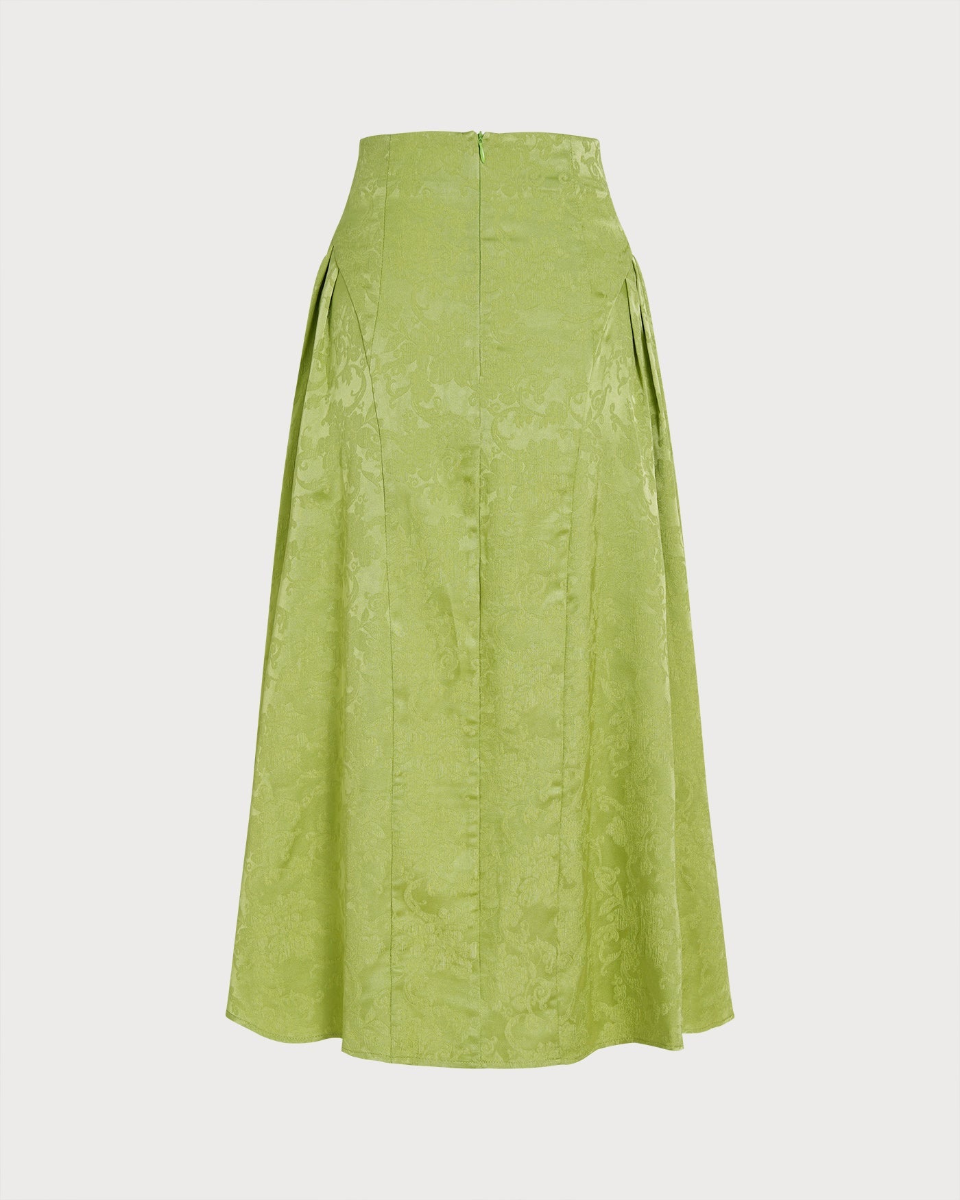 Green Jacquard Ruched Satin Midi Skirt