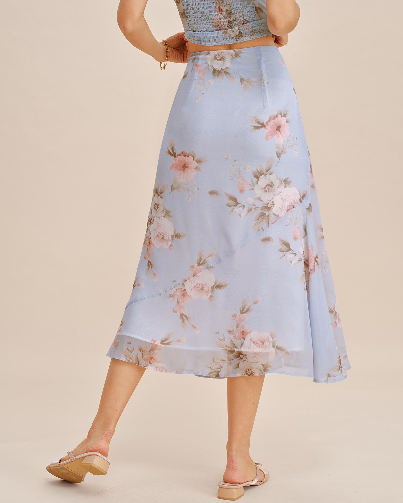 Light Purple Floral A-Line Midi Skirt