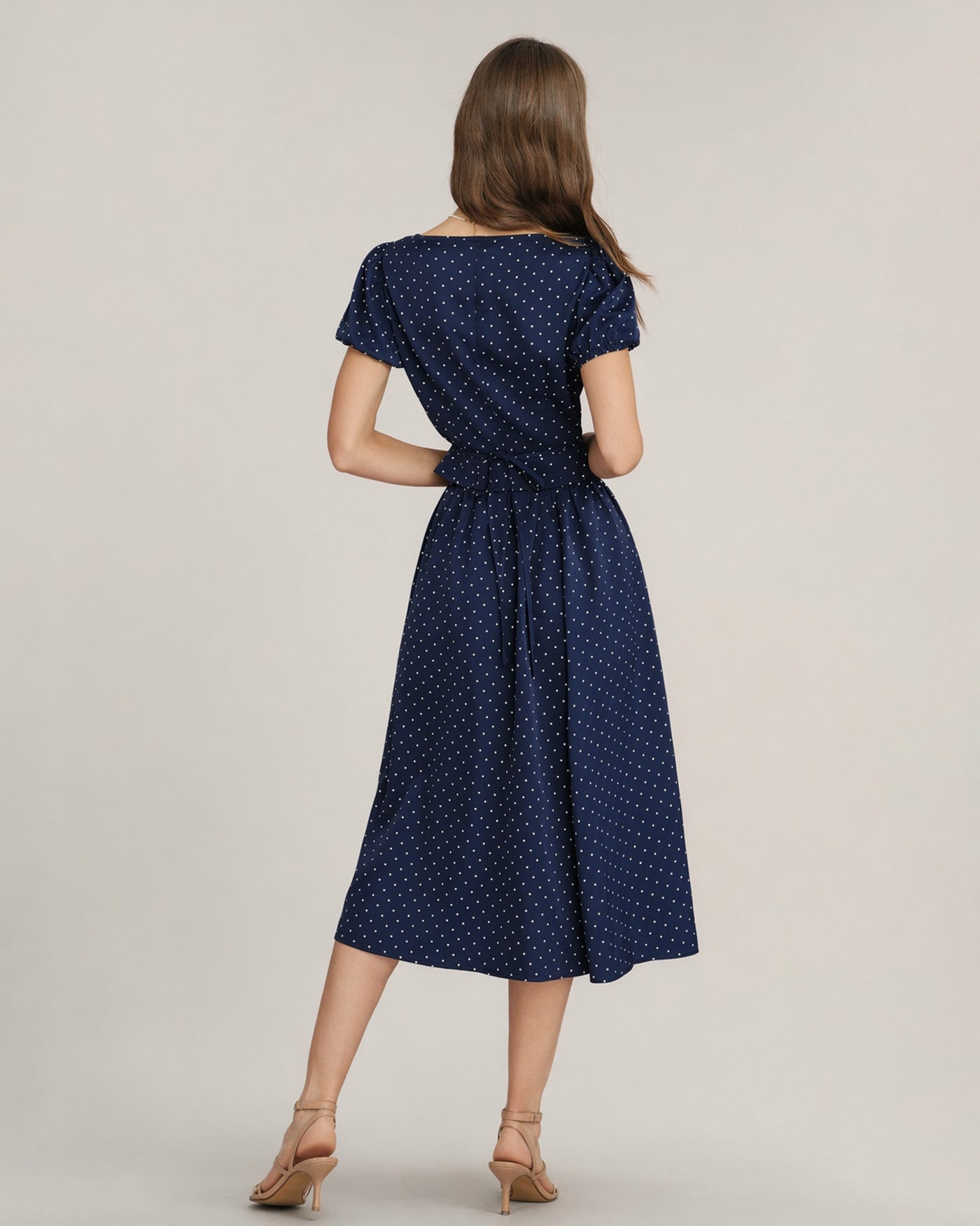 Blue Polka Dot Pockets Midi Skirt