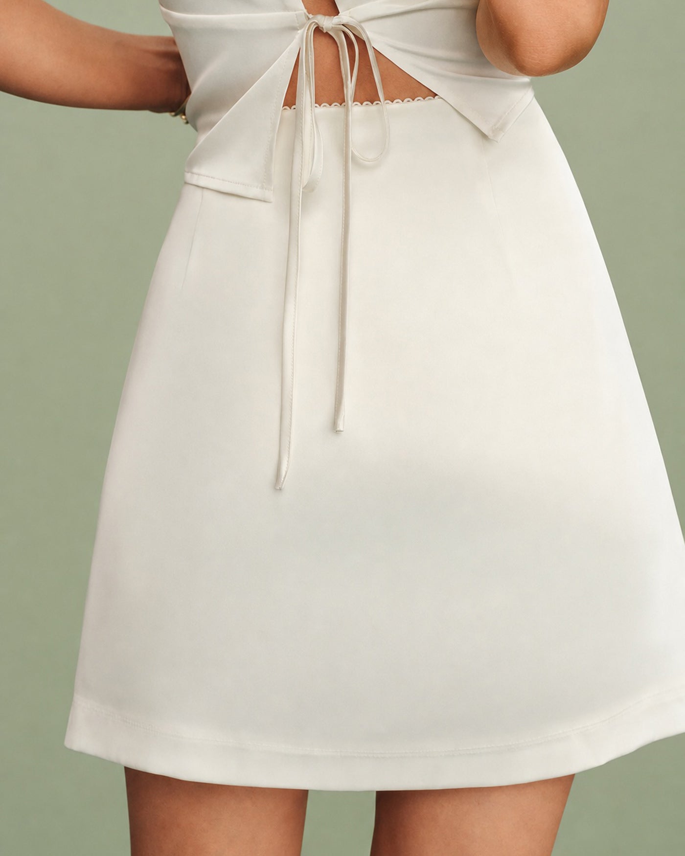 Apricot Lace Zipper Satin Mini Skirt