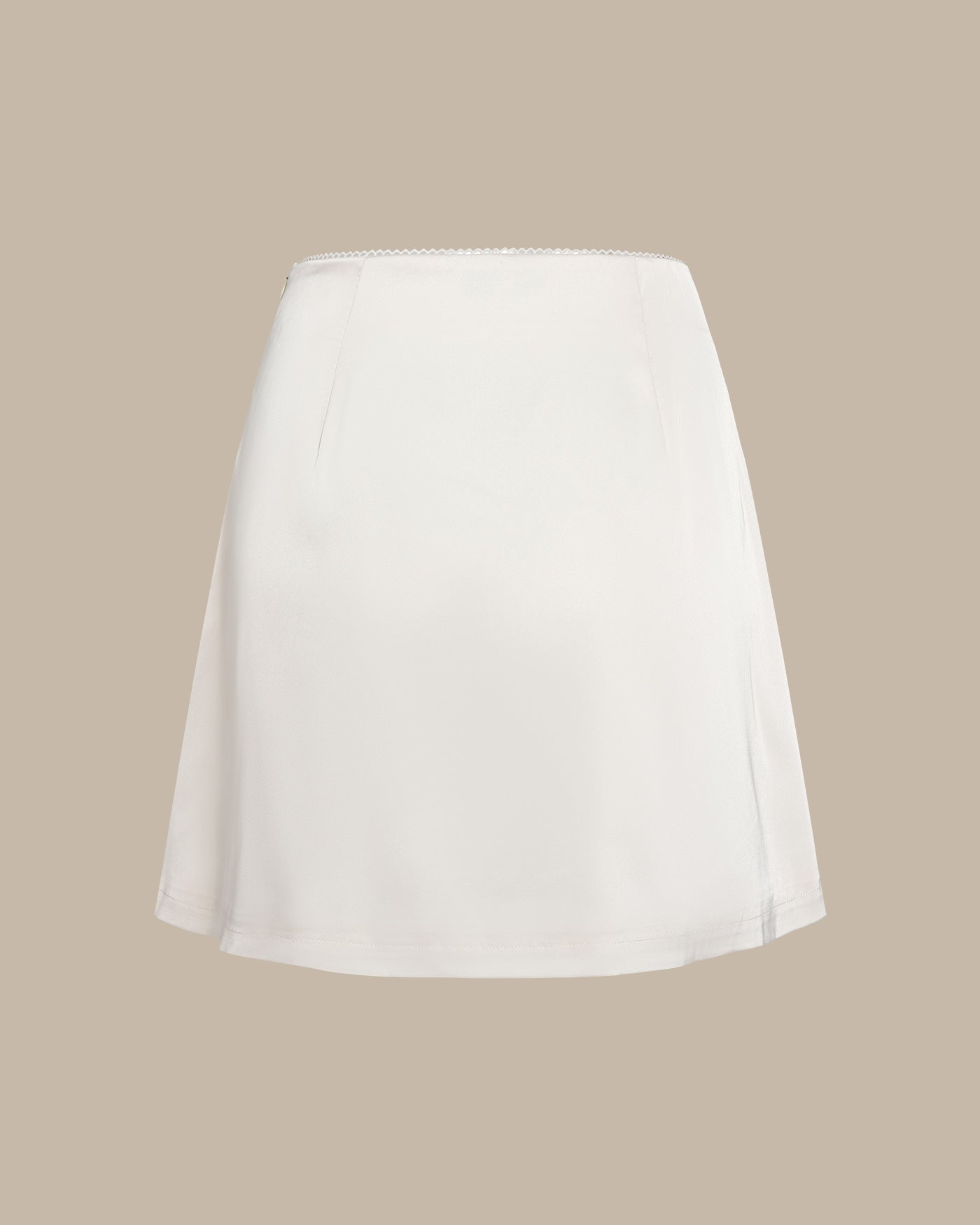 Apricot Lace Zipper Satin Mini Skirt