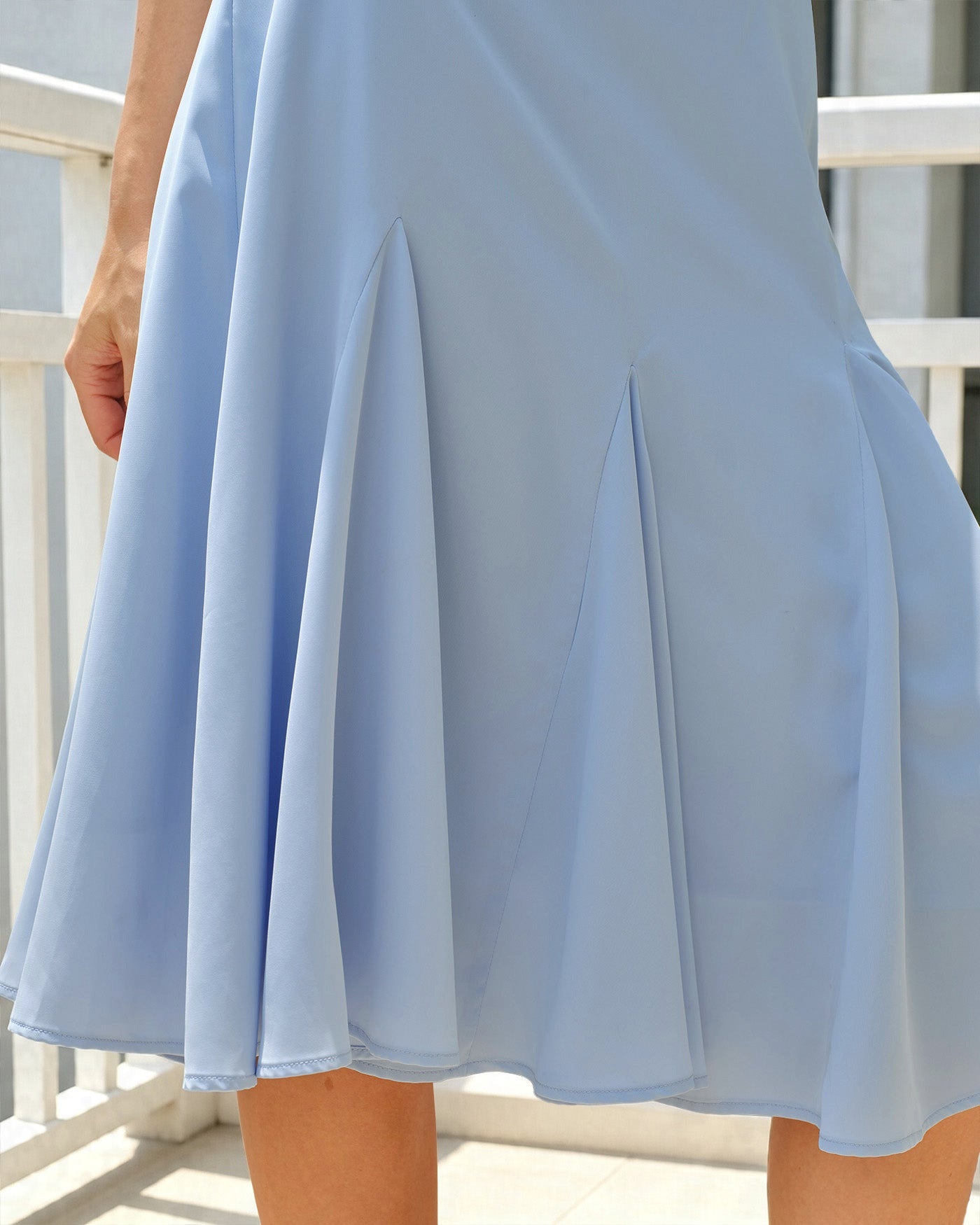 Blue Solid Zipper A-Line Midi Skirt