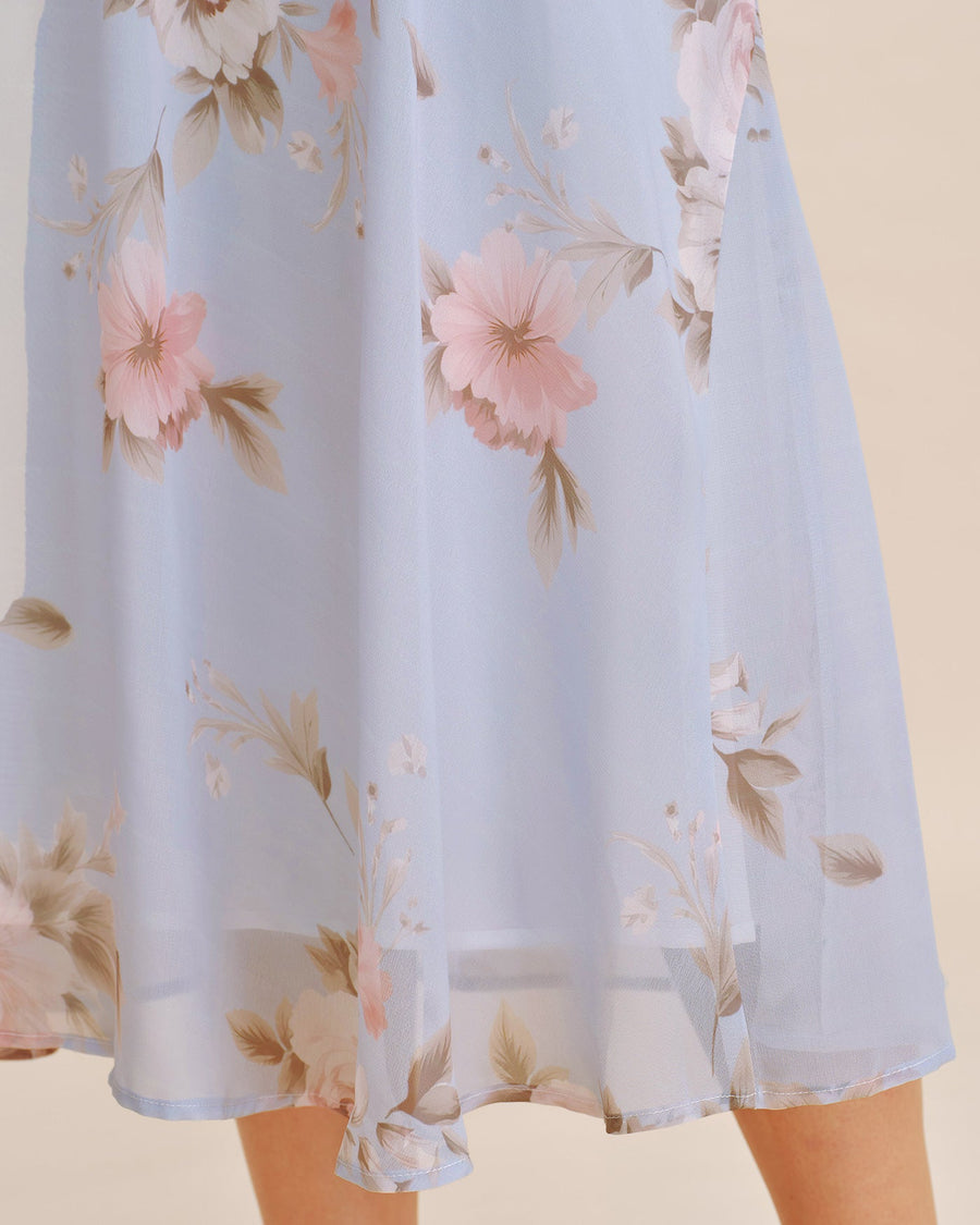 Light Purple Floral A-Line Midi Skirt
