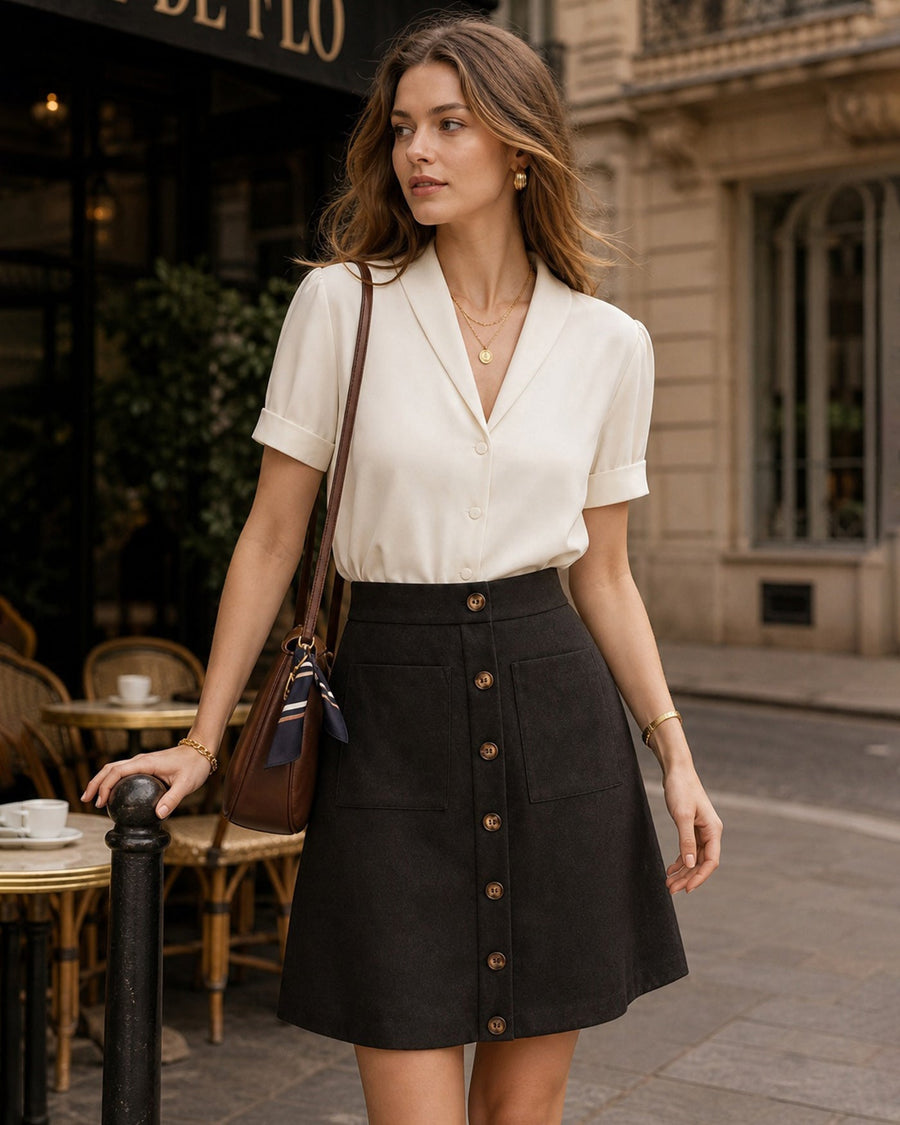 Brown Pocket High Waisted Skirt