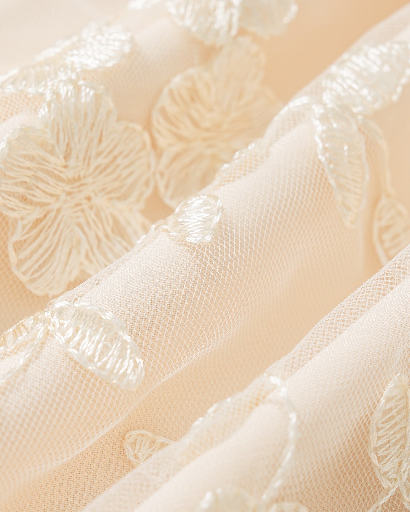 Apricot Floral Embroidery Mesh Midi Skirt
